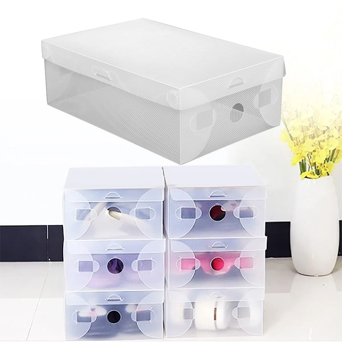 Stapelbare Schuhboxen Transparent Aufbewahrungsbox Schuh Organizer Kunststoff Schuhkarton 28x18x9.5cm 20 Stück
