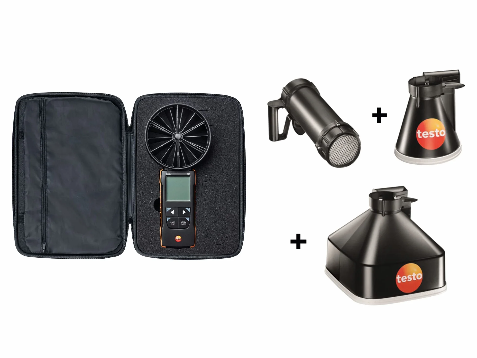 testo - 417 Set - 0563 2417 - Flügelrad-Anemometer mit Messtrichtern und Gleichrichter zur Messung von Luftgeschwindigkeit und Volumenstrom