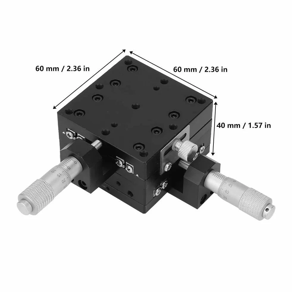Keenso XY-Lineartisch SEMY60-AC Mikrometer Manuelle Präzision Linearverschiebebühne Verschiebung Trimmen Lager Schiebetisch Kreuzrollenführung XY-Achse 60x60x40mm Plattformgröße