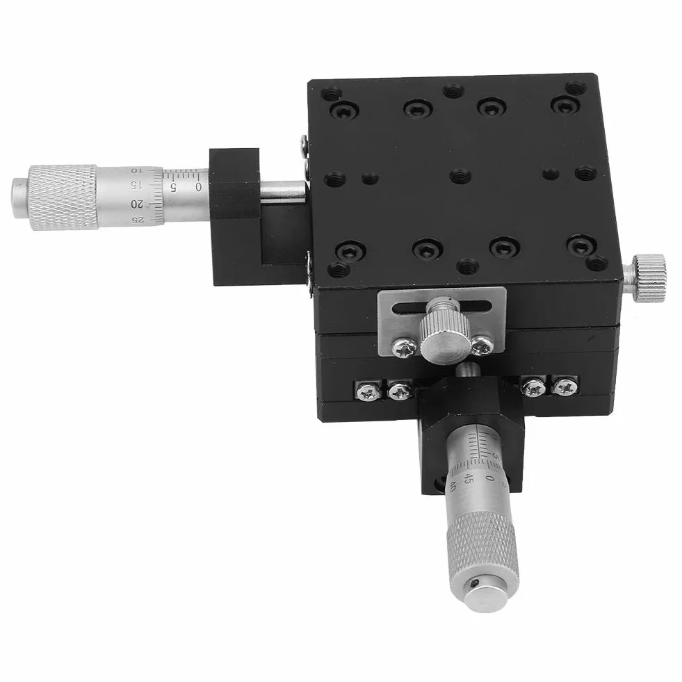 Keenso XY-Lineartisch SEMY60-AC Mikrometer Manuelle Präzision Linearverschiebebühne Verschiebung Trimmen Lager Schiebetisch Kreuzrollenführung XY-Achse 60x60x40mm Plattformgröße