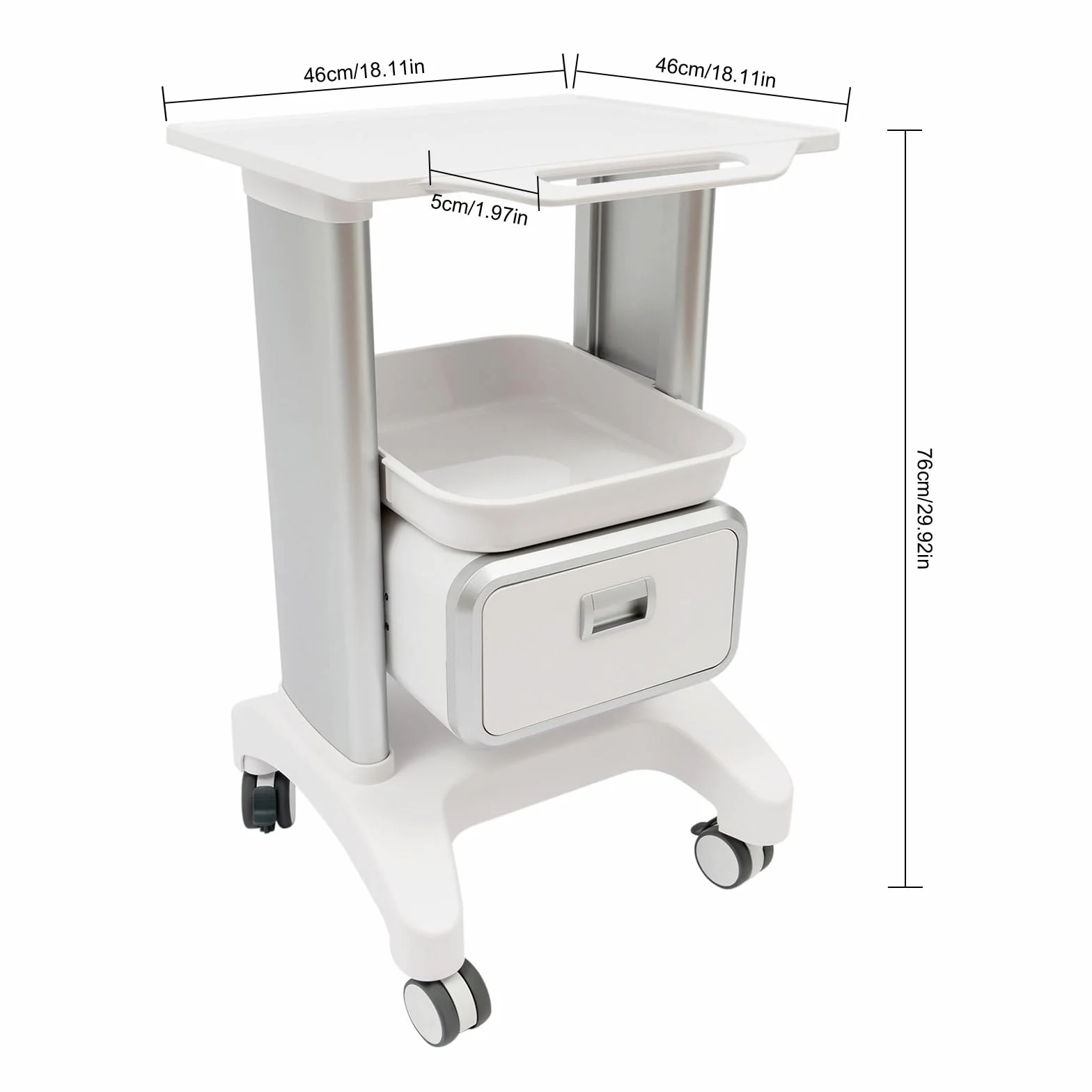 Rollwagen für medizinische Geräte, Laborwagen Medizinwagen mit Schublade und oberer Ablage, 100 kg Tragkraft,Servierwagen Medizinischer Wagen für Labor, Klinik, Krankenhaus, Salon
