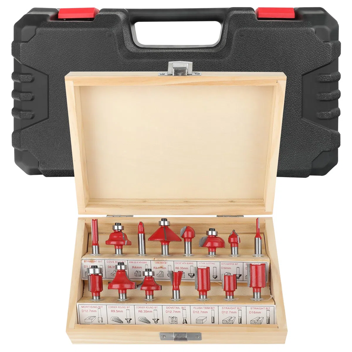 Holzfräse Oberfräse Electric - Fräsmaschine Hand Holz mit Koffer - 12 Set Zubehör 800 W 330000 R/min 6,35 mm - Wood Router Kantenfräse Handpalmenfräser für die Holzbearbeitung