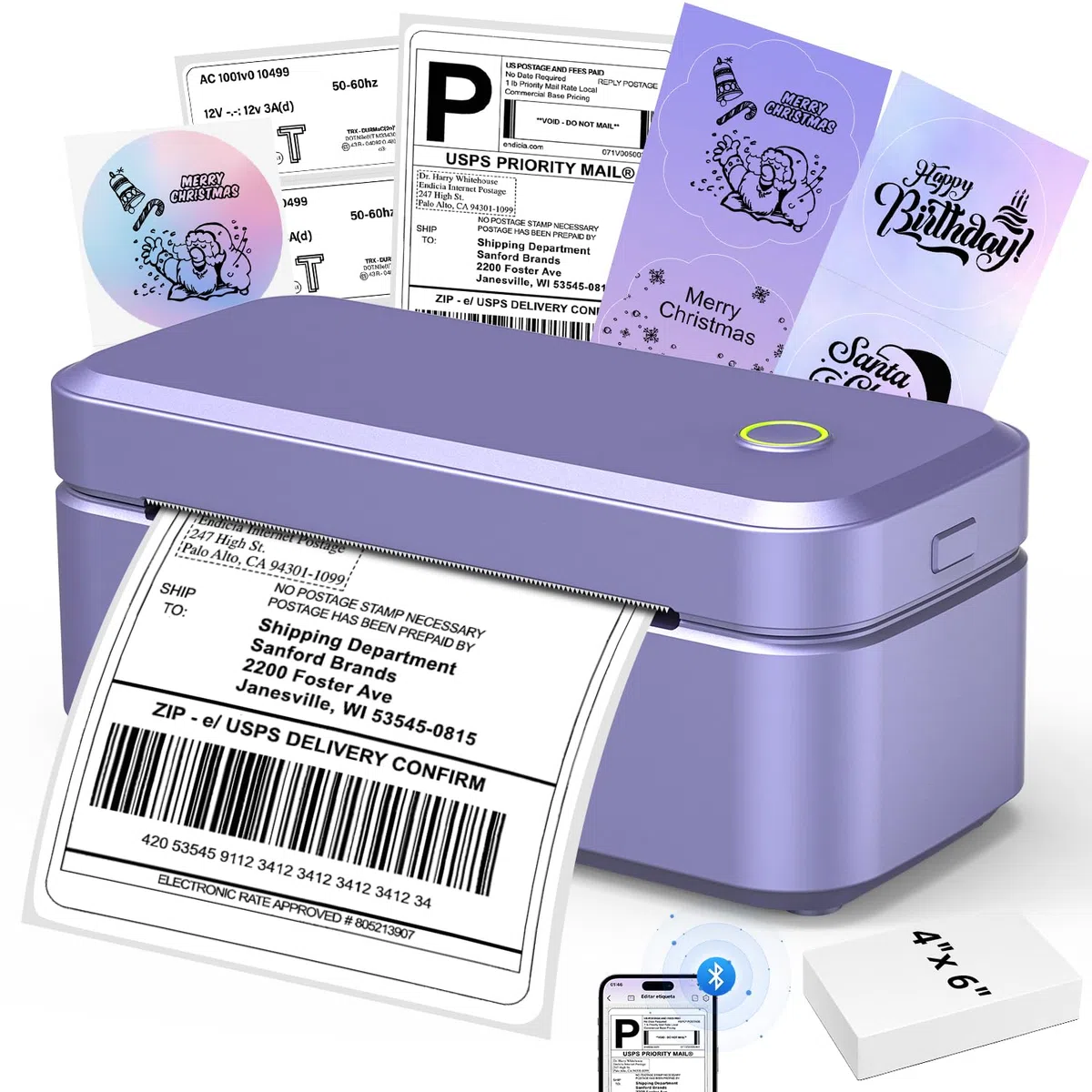 Abelmark DHL Etikettendrucker Bluetooth, Label Printer 4x6 Thermodrucker, Versandetiketten Drucker für Amazon, Etsy, Shopify, Ettikettendrucķer für DHL, kompatibel mit iOS, Android, Windows, Mac