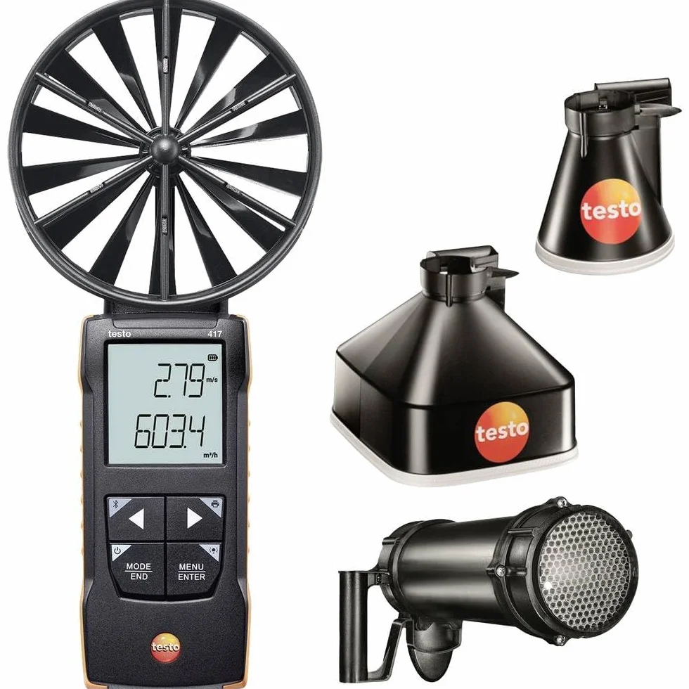testo - 417 Set - 0563 2417 - Flügelrad-Anemometer mit Messtrichtern und Gleichrichter zur Messung von Luftgeschwindigkeit und Volumenstrom