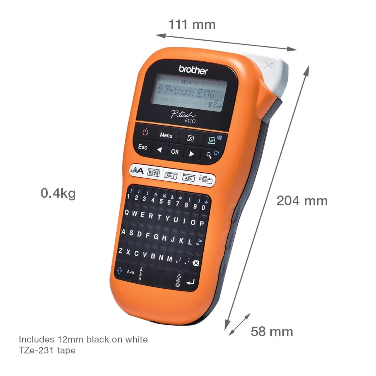 Brother PTE110VP Industrielles Beschriftungsgerät inklusive Netzadapter und Transportkoffer (für 3,5 bis 12 mm breite TZe-Schriftbänder, Beschriftung von Kabeln und Anschlüssen), Klein
