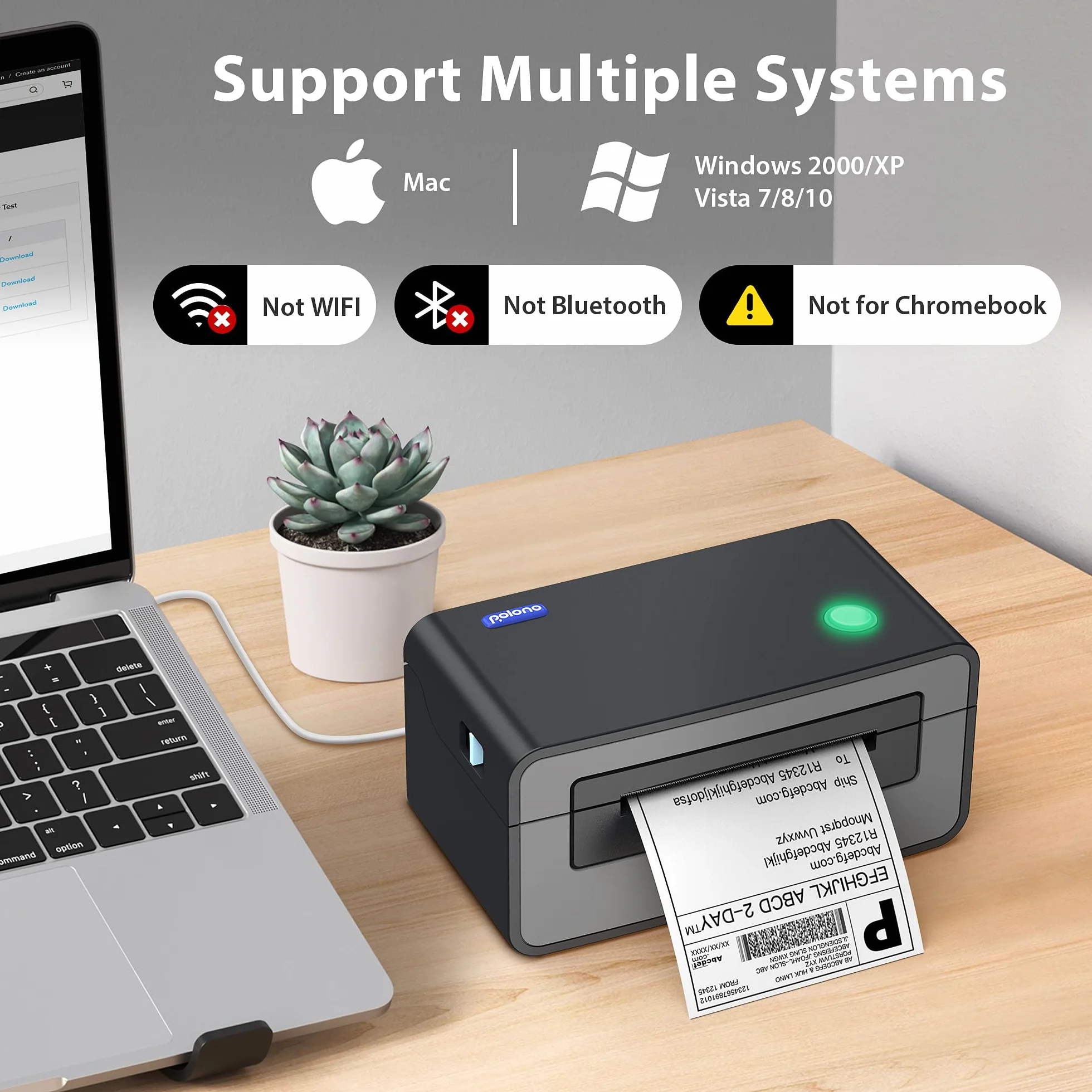 POLONO Etikettendrucker, DHL Thermodrucker Labeldrucker, Label Printer Thermodrucker Desktop Etikettendruck für Amazon, Ebay, Etsy & Shopify, DHL ups USB Mac/PC Count, Grau