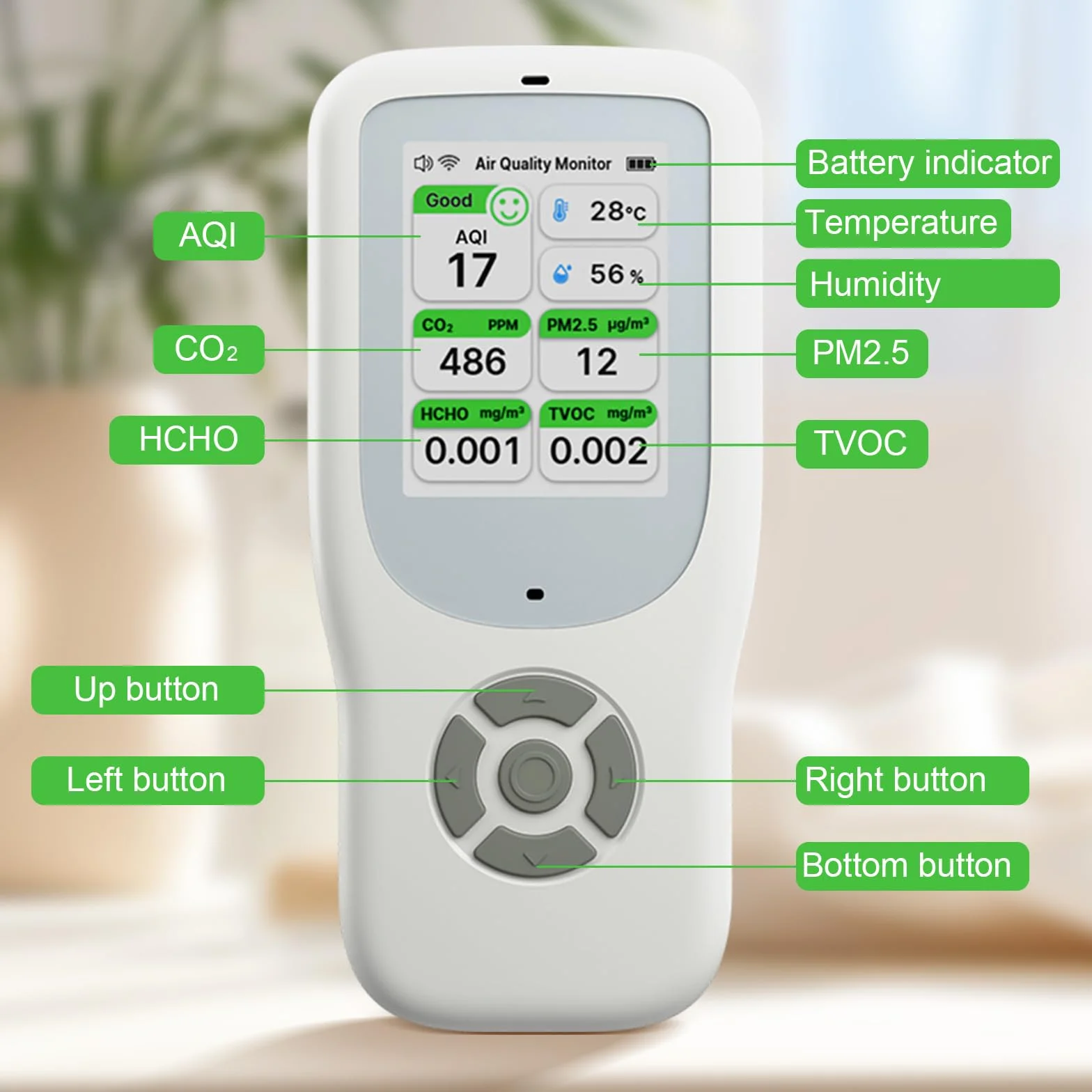 10 IN 1 Luftqualität Messgerät Melder, NDIR WiFi Luftqualitätsmonitor mit AQI/CO2/PM1.0/PM2.5/PM10/HCHO/TVOC, Temperatur & Luftfeuchtigkeit, Tragbar Formaldehyd-Detektor mit Smart APP für Haus Büro