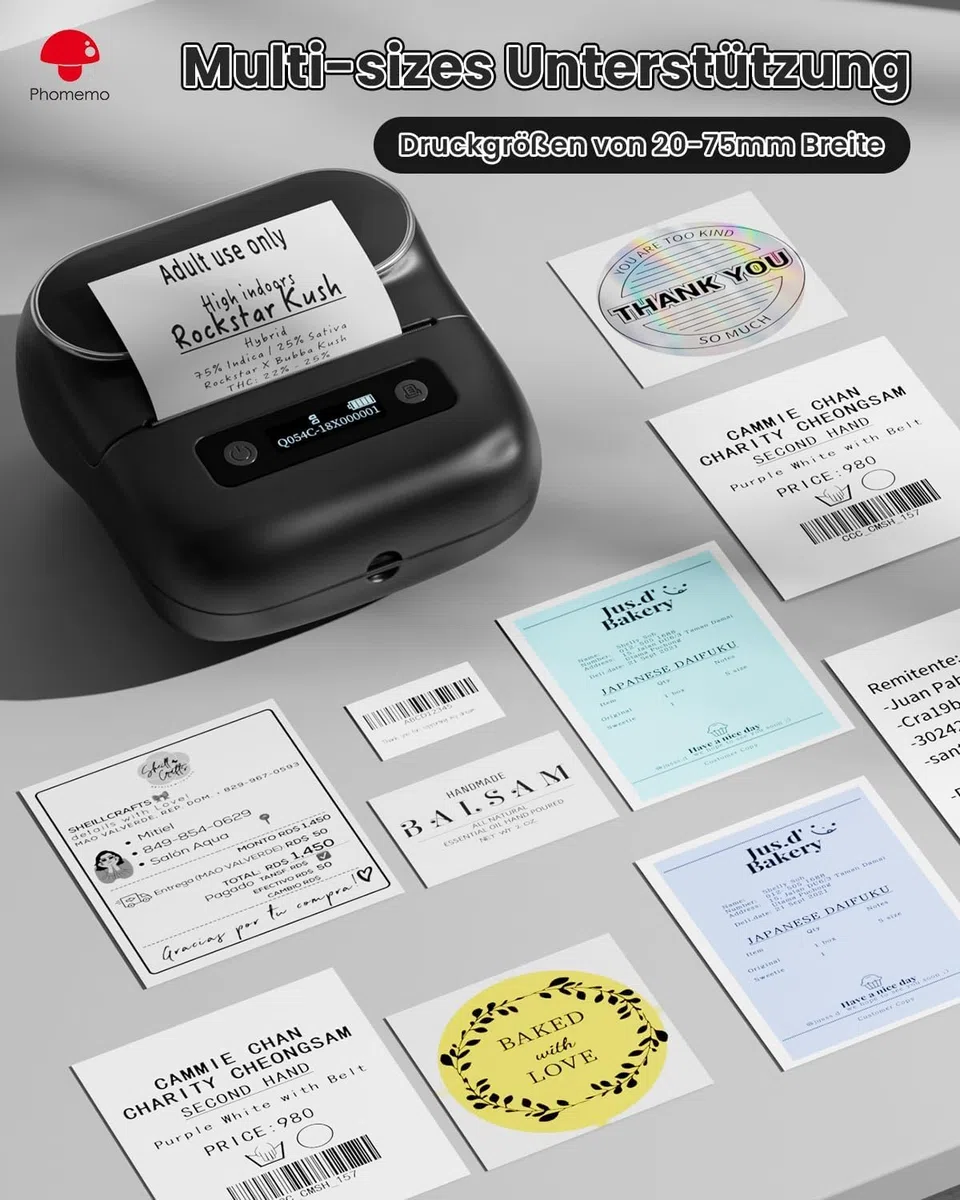 Phomemo M220 Etikettendrucker, Bluetooth Thermo Etikettenmacher,Tragbarer Etikettiergerät für Kleinunternehmen,Haushalt,Schule,Aufkleber Drucker mit 3 Rollen Selbstklebend Etiketten und 1 Etui