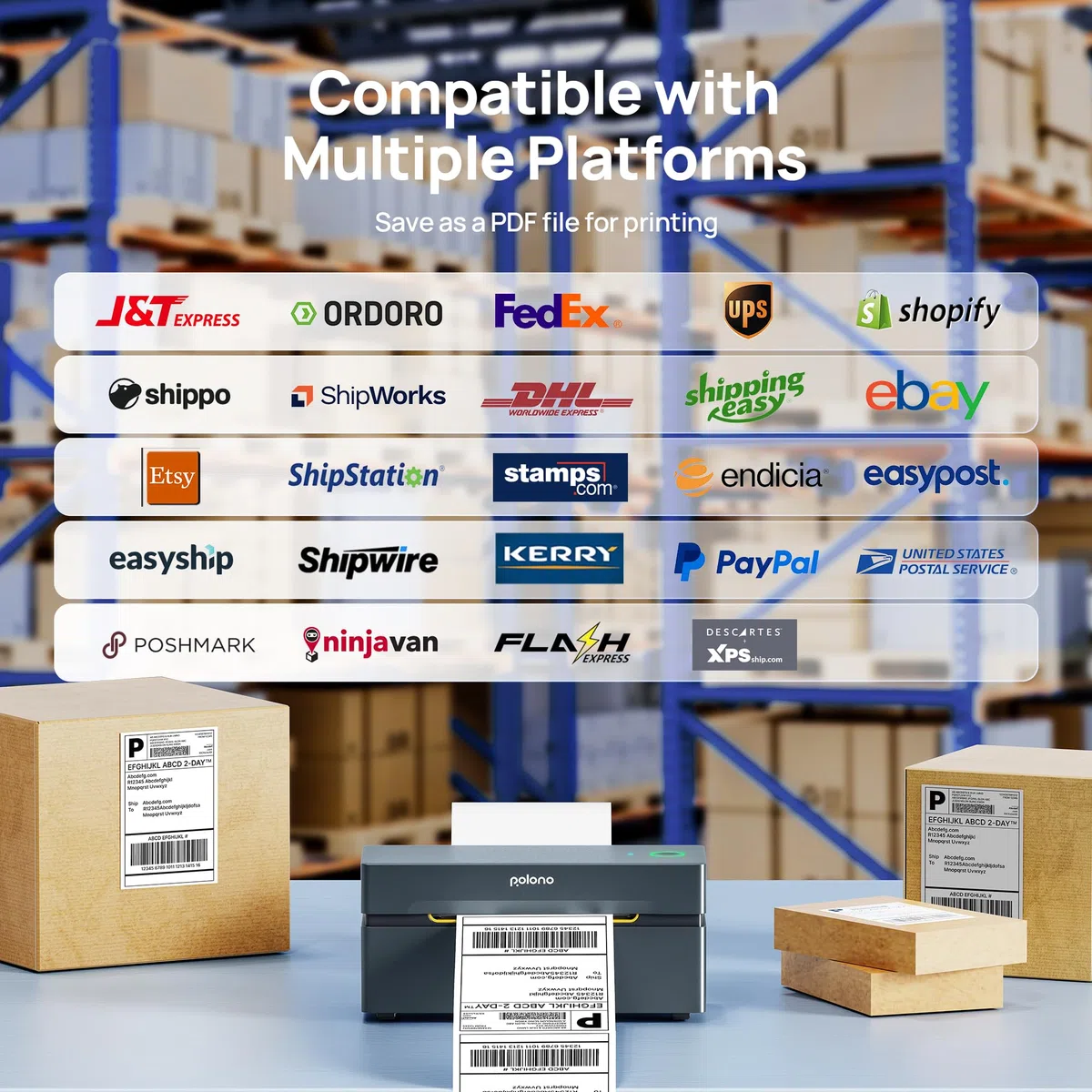 POLONO DHL Etikettendrucker Bluetooth, 4x6 Thermodrucker Versandetiketten Drucker, Ettikettendrucķer Label Printer Kompatibel mit Amazon, Shopify, Etsy, USPS, iOS, Android, Windows, Mac (Grau)