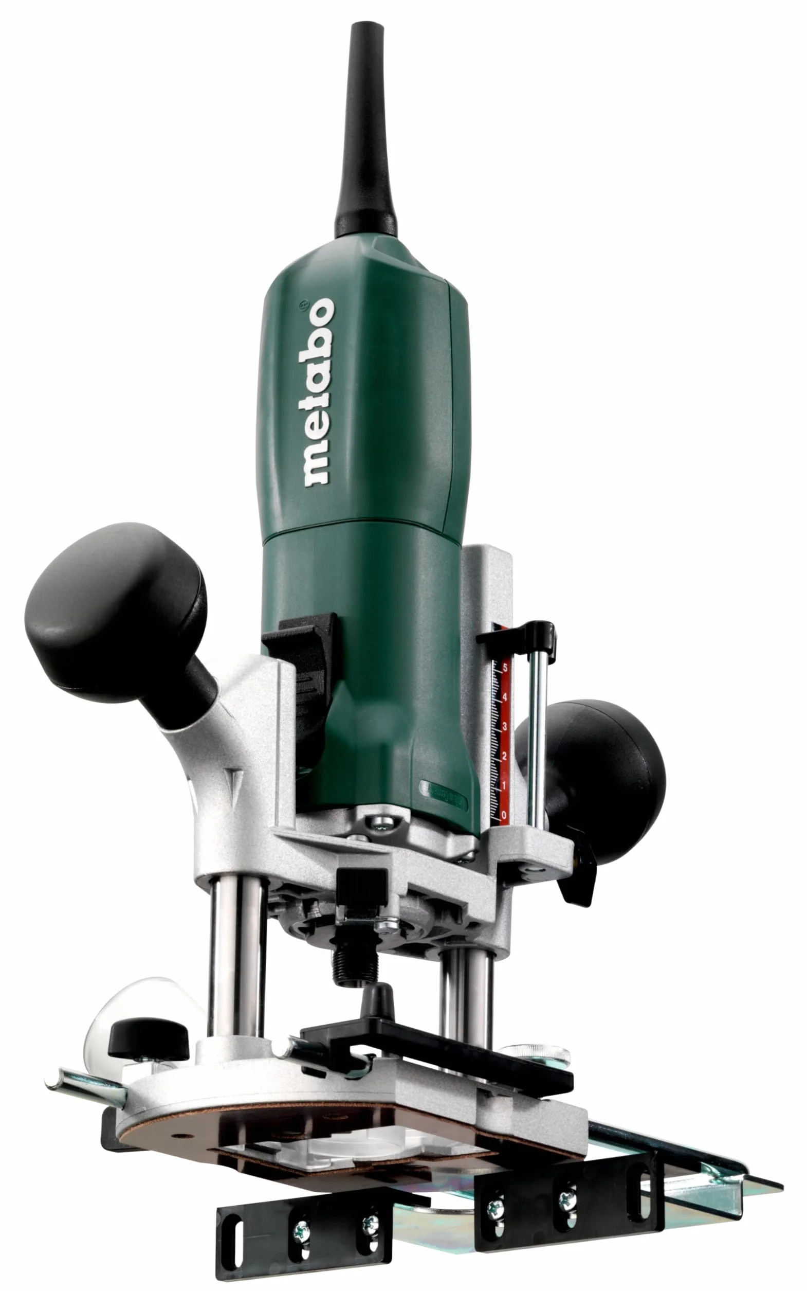 metabo OFE 738 Oberfräse, 710 W Fräse für Metabo Marathon-Motor | Stabile 2-Säulen-Präzisionsführung, Gehärtete Spannzange, 4 m Kabel, Inkl. Parallelanschlag & Absaugverbindungsstück