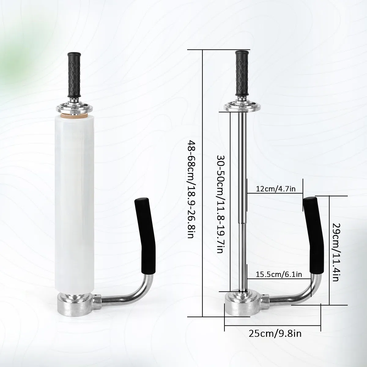 Stretchfolienspender, Metall Manueller Stretchfolienabroller, Einstellbare Höhe 30-50cm,Stretchfolienspender für 12" -20" Folienrollen für Verpackung Möbeln/Anderen Großen Gegenständen