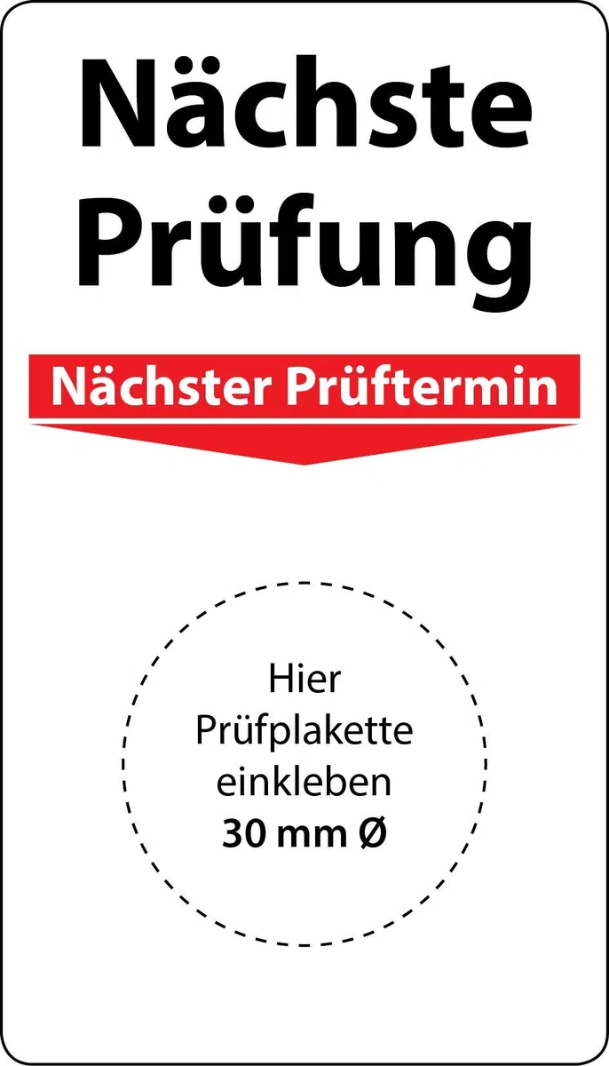 Grundplakette Nächste Prüfung, 100 Stück, 70 x 40 mm, Vinylfolie, selbstklebend, Grundetikett für Prüfplaketten