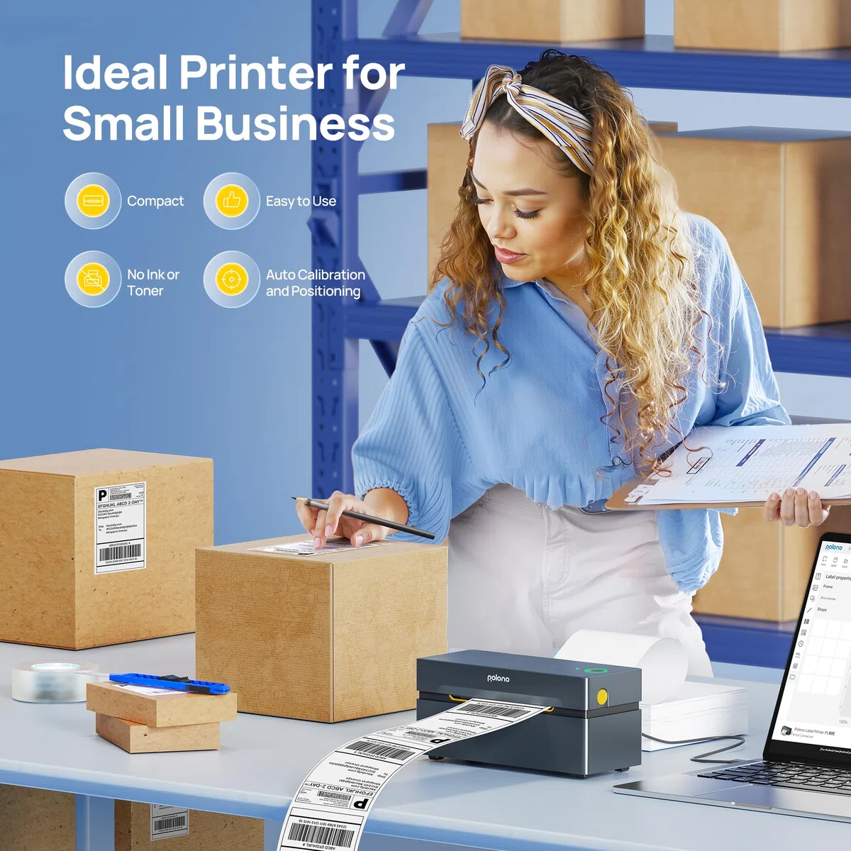 POLONO DHL Etikettendrucker Bluetooth, 4x6 Thermodrucker Versandetiketten Drucker, Ettikettendrucķer Label Printer Kompatibel mit Amazon, Shopify, Etsy, USPS, iOS, Android, Windows, Mac (Grau)