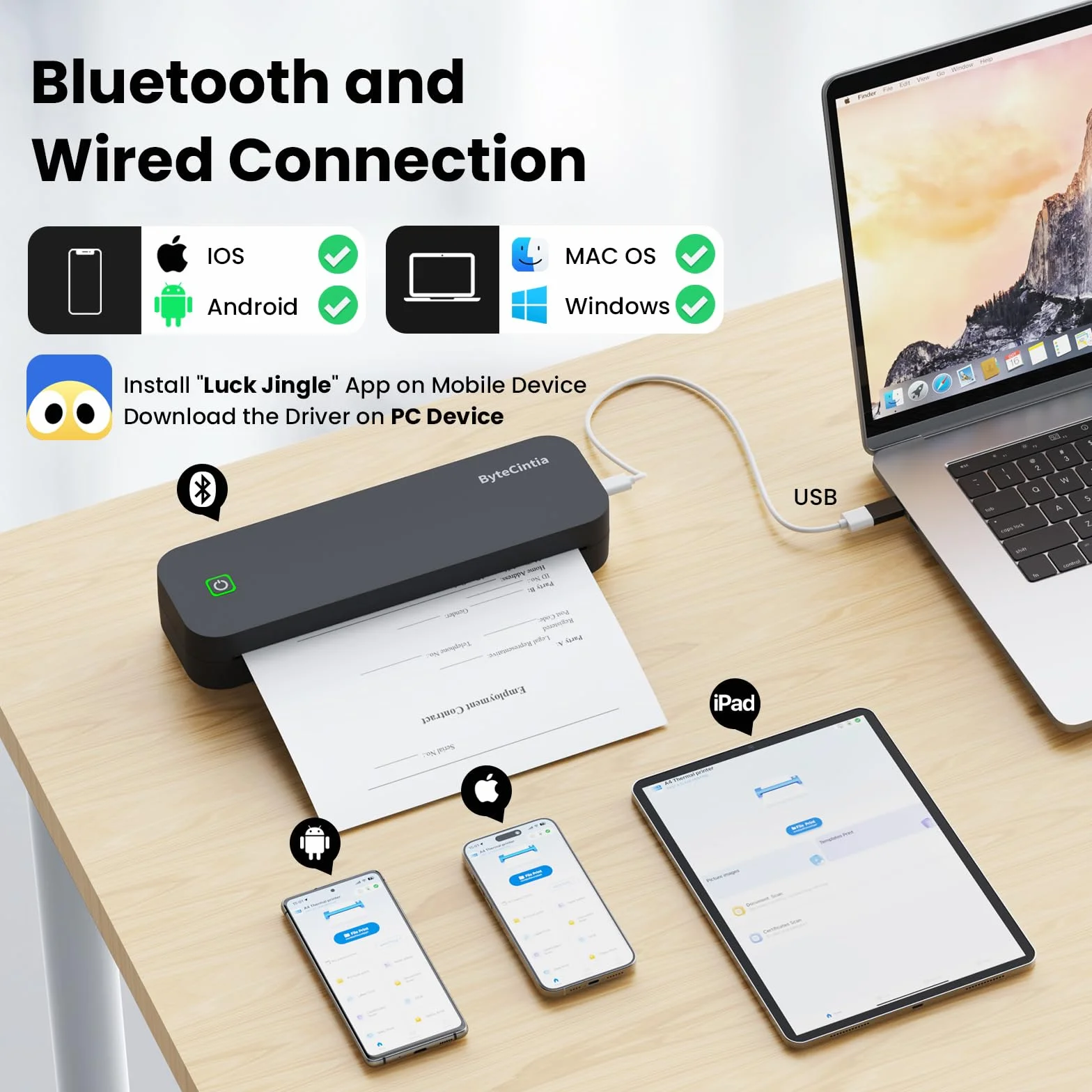 Mobiler Drucker Bluetooth Thermodrucker A4, Tragbarer Drucker Inkless Printermit Android & iOS für Handy & Laptop, Unterstützt 210x297mm A4 Thermopapier, D80 Grau