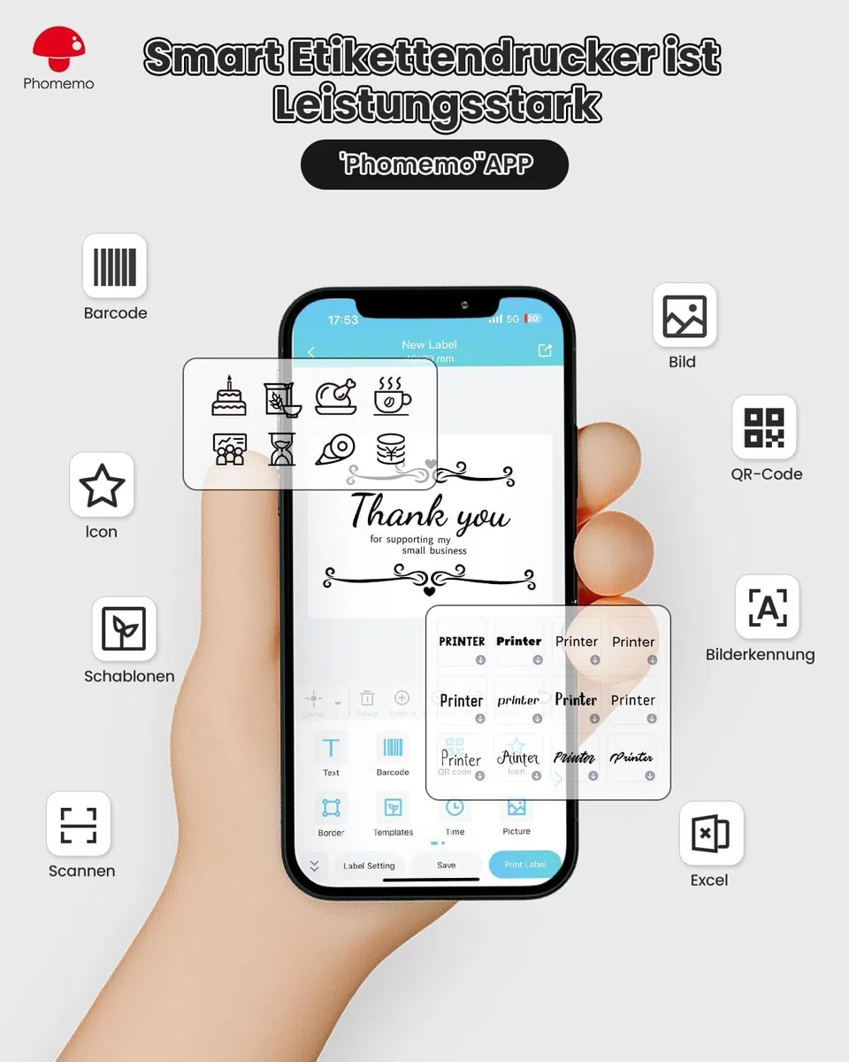 Phomemo M220 Etikettendrucker, Bluetooth Thermo Etikettenmacher,Tragbarer Etikettiergerät für Kleinunternehmen,Haushalt,Schule,Aufkleber Drucker mit 3 Rollen Selbstklebend Etiketten und 1 Etui