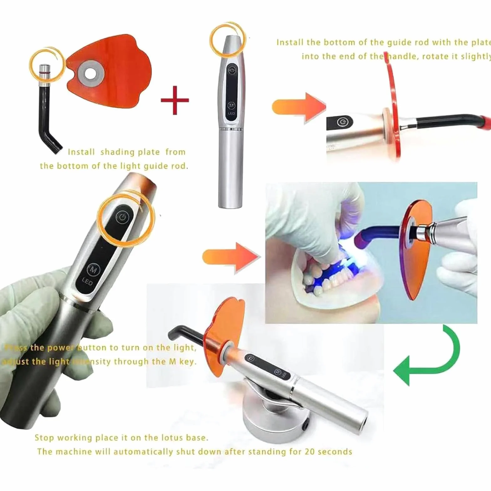 LED-UV-Härtungslicht Oral-LED-Lampe für Zahnsteinanwendung, starke Blinkmodi