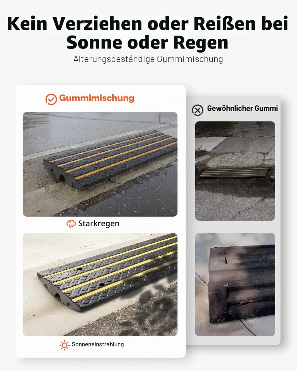 VEVOR Gummi-Bordsteinrampe, 15 Tonnen Tragkraft, 66 mm Anstieg, Auffahrtsrampe mit gelben Reflektorstreifen, Schwellenrampe geeignet für Laderampe, Lager, Garage, Gehweg (1 Stück)