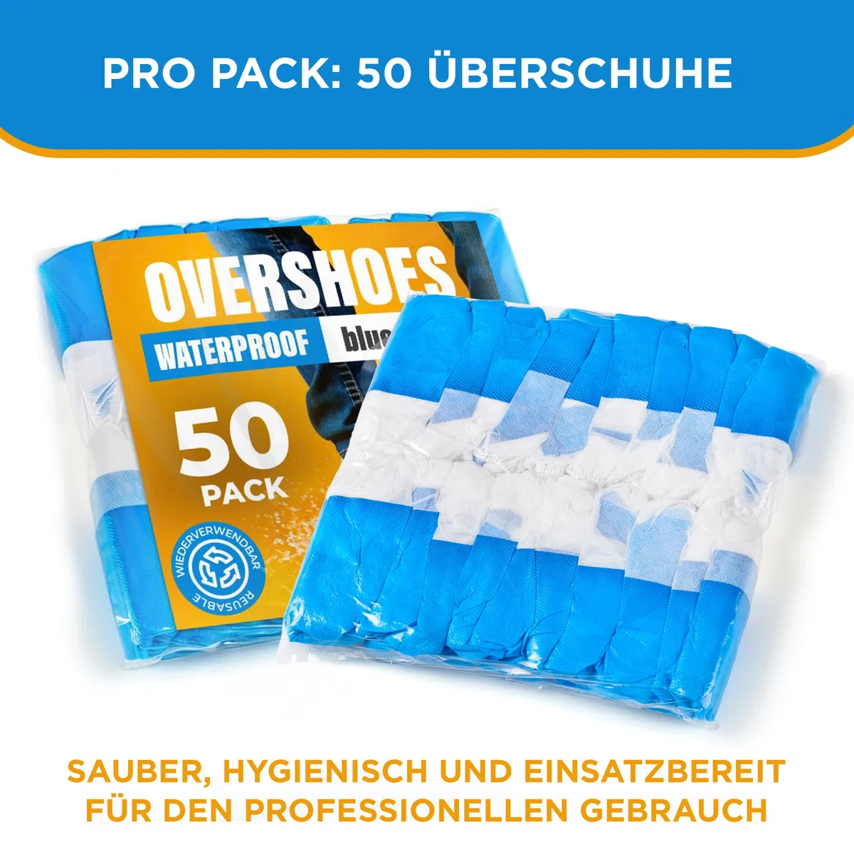ISC Hygiene & Safety Schuhüberzieher – rutschfest, 150 Stk., blau-weiß | Überschuhe, Einweg Mehrweg, wasserdicht, extra stark, reißfest, durchriebsicher, Indoor Outdoor