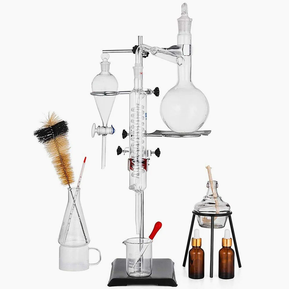 Chemie Labor Glaswaren Kit 500ml Ätherisches Öl Destillationsgerät lab Glas Kit Wissenschaftliches Experiment Gerät 15pcs Set