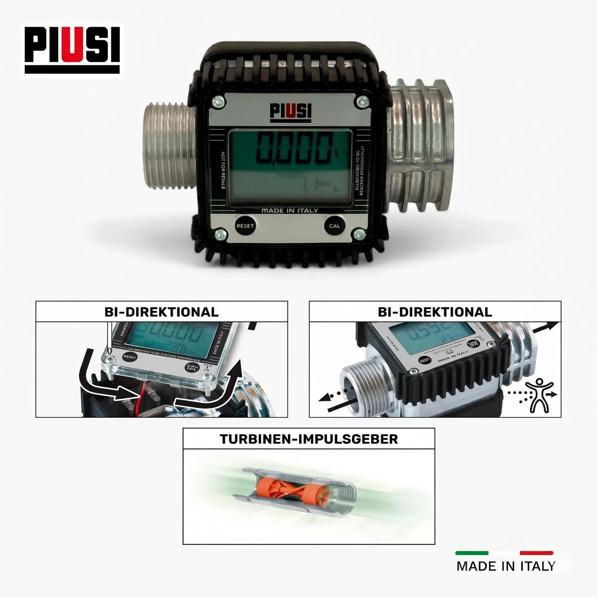 PIUSI Digitaler Turbinenzähler für Diesel 120 l/min 20 bar M 1" BSP F 1" BSP K24