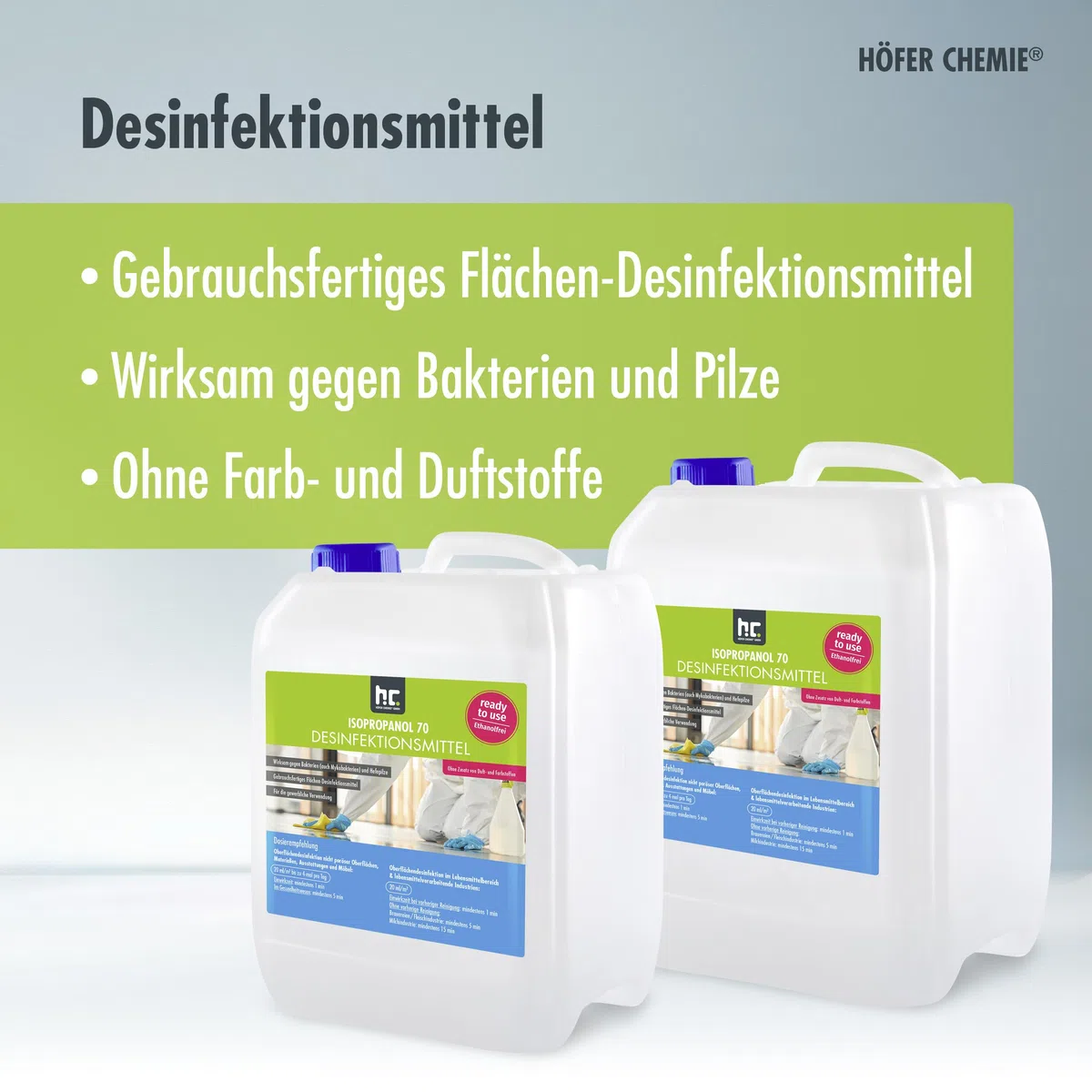 Höfer Chemie 5 L Zugelassenes Desinfektionsmittel für Oberflächen - anwendungsfertig - auch geeignet für Lebensmittelindustrie