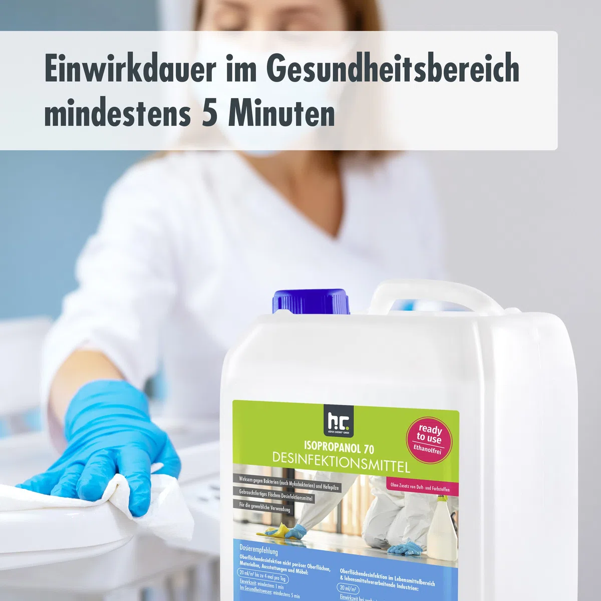 Höfer Chemie 5 L Zugelassenes Desinfektionsmittel für Oberflächen - anwendungsfertig - auch geeignet für Lebensmittelindustrie