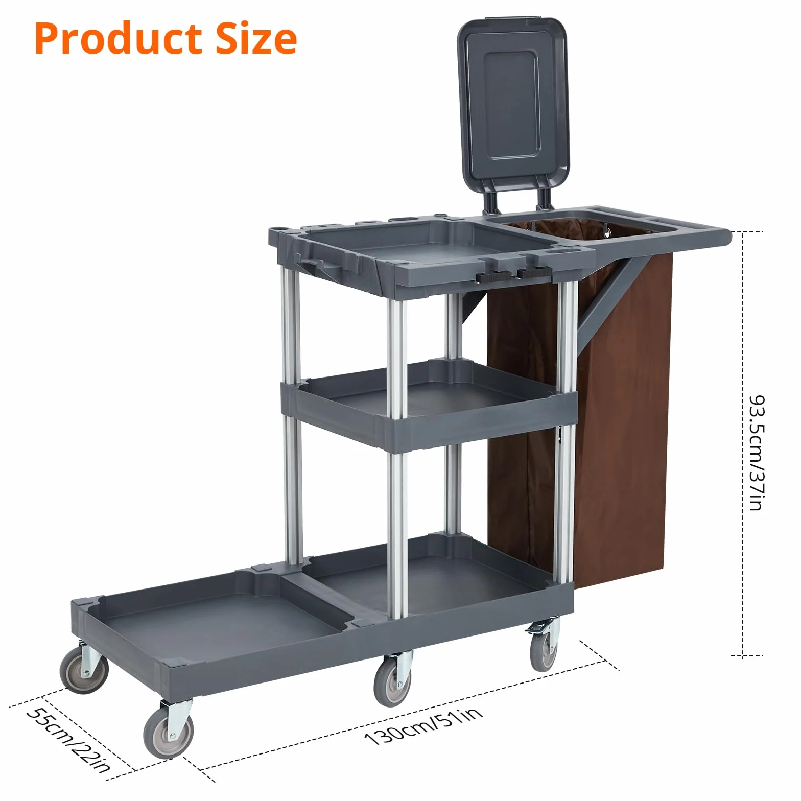 Putzwagen Reinigungswagen,Servierwagen Mit Rollen 6 Mit Abdeckung Und Vliesbeutel Putzwagen für Haushalte Hotels Designbis zu 136 Kg Belastbar. Maße: 95 cm (T) x 49 cm (B) x 22 cm (H)