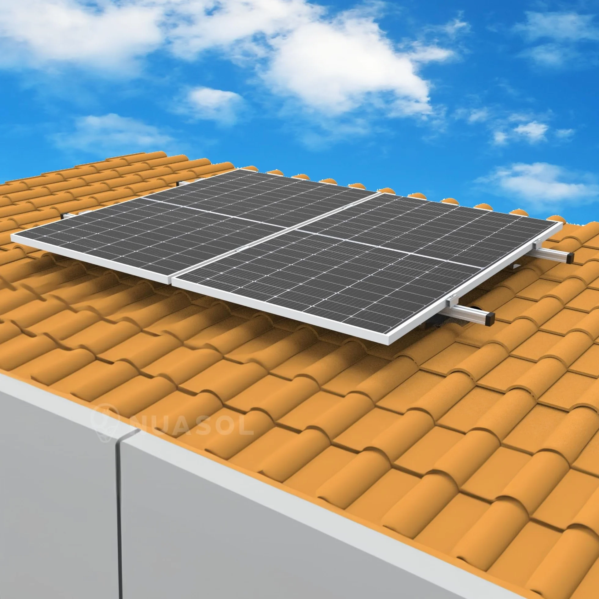 PV Halterung Ziegeldach Set 2 Module – Solarmodul & Solarpanel Halterung | Balkonkraftwerk Dachmontage | Dachhaken inkl. Aluprofil, Schienen, 35mm Endklammern | bis 115/230 cm Breite | Silber