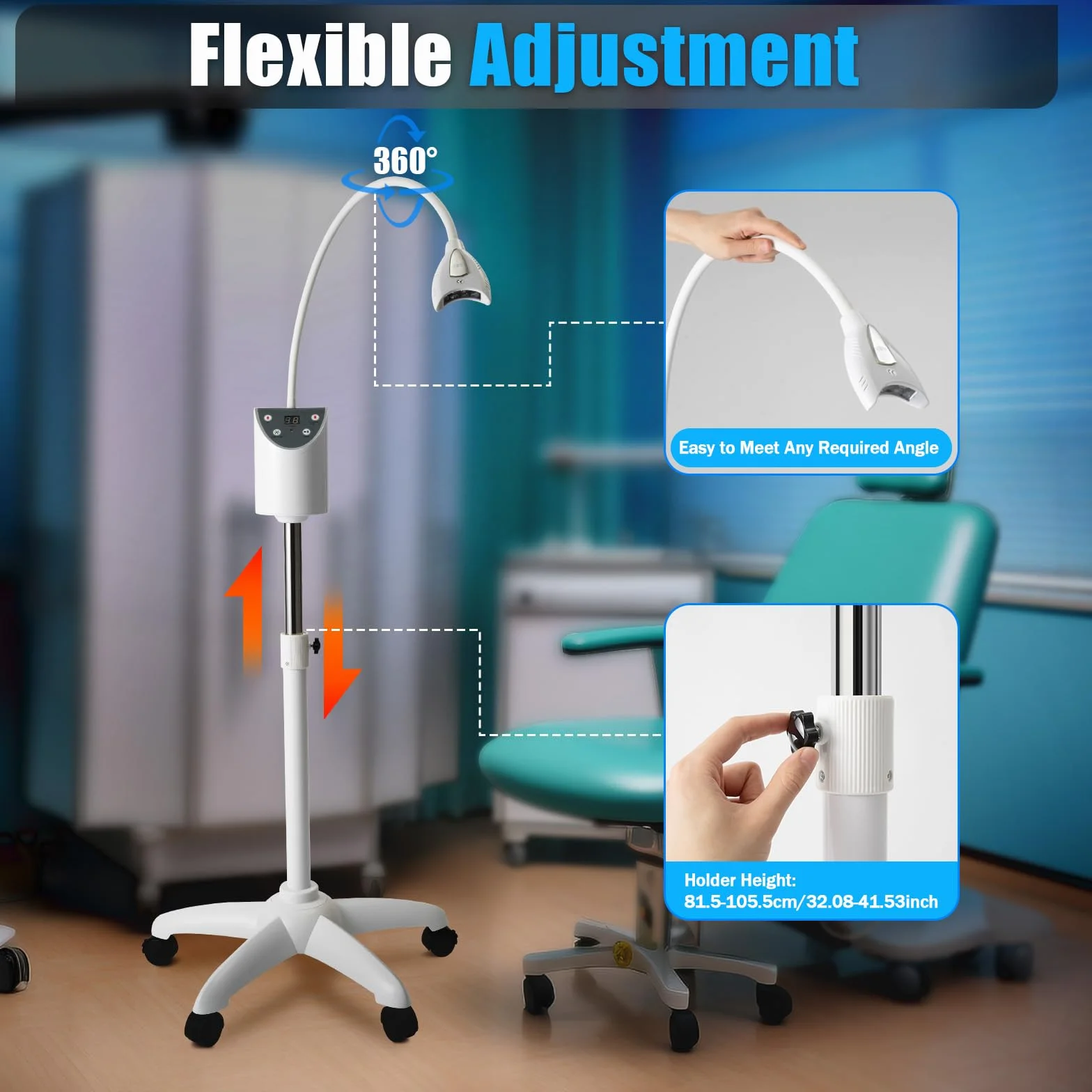 Dental Zahnaufhellung Licht LED Dental Zahnaufhellung Zahnweiß Lampe Zähne aufweißen Accelerator mit Touchscreen Winkel Digital Indicator Gerät Mobile Zähne Accelera Stand