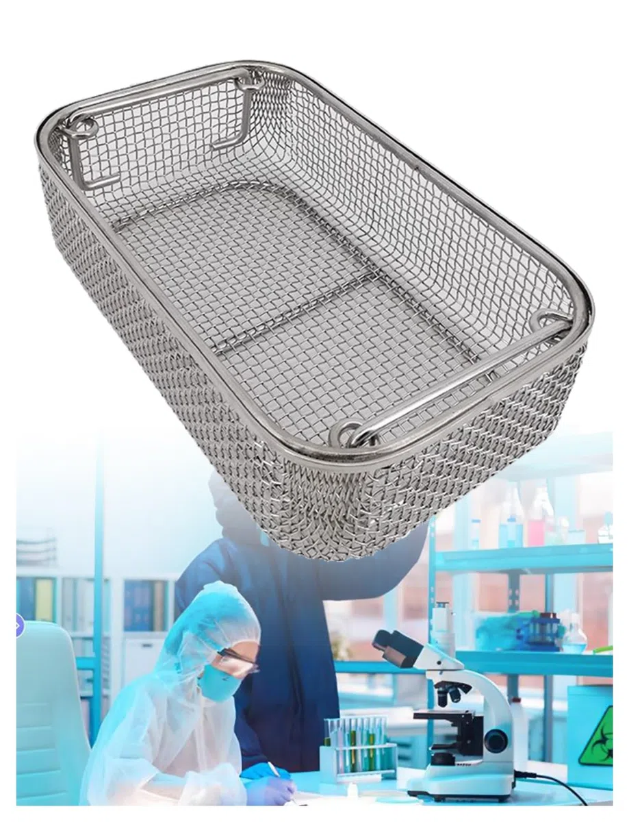 Generisch Sterilisationskorb, perforierte Netzkörbe, Sterilisationstablett, universeller Reinigungskorb mit Griff, 0,16-Zoll-Netz for chirurgische Zwecke(35x20x7cm)