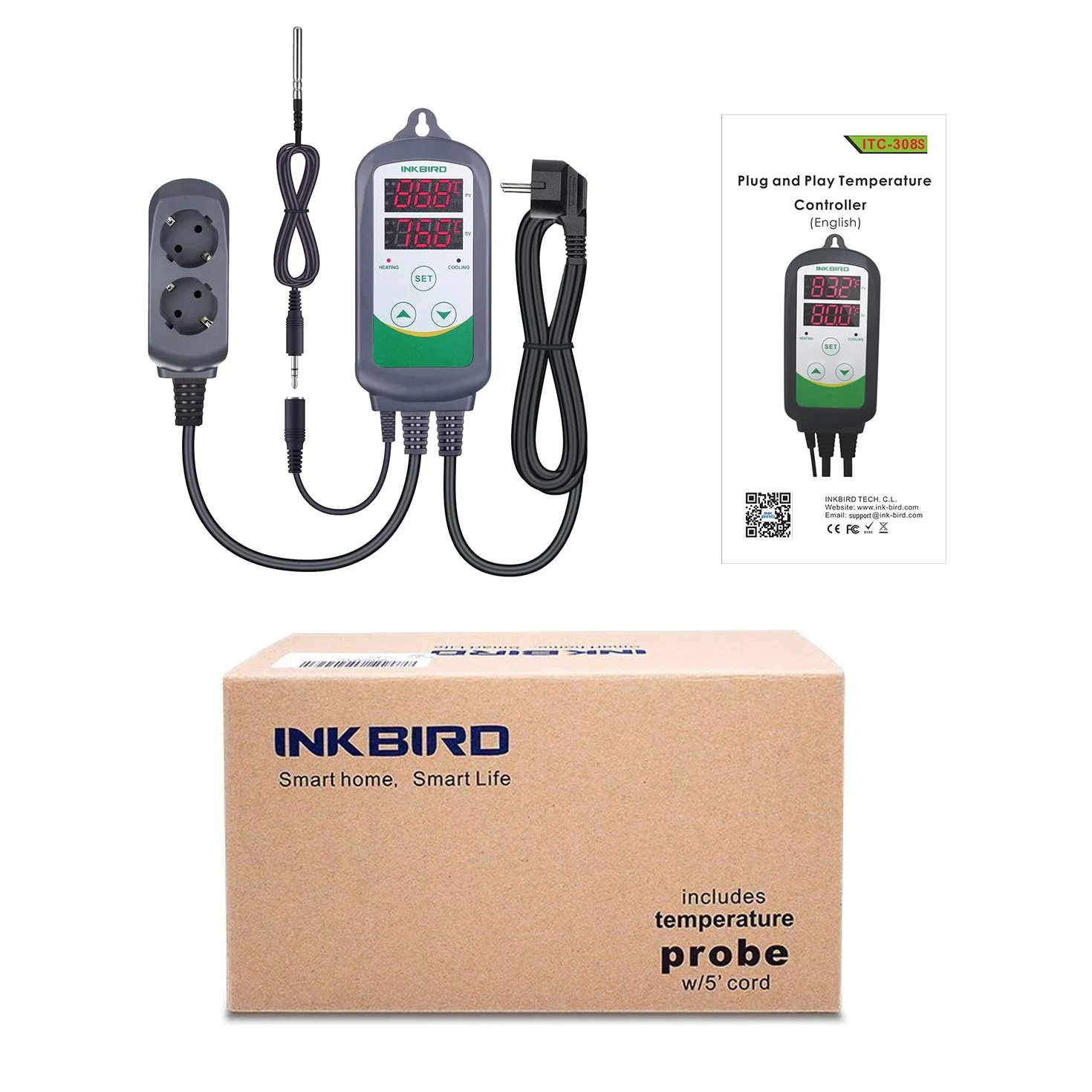 Inkbird ITC-308S Digitale Temperaturregler Thermostat mit 1,97" Klinkenstecker NTC Temperatur Sonde