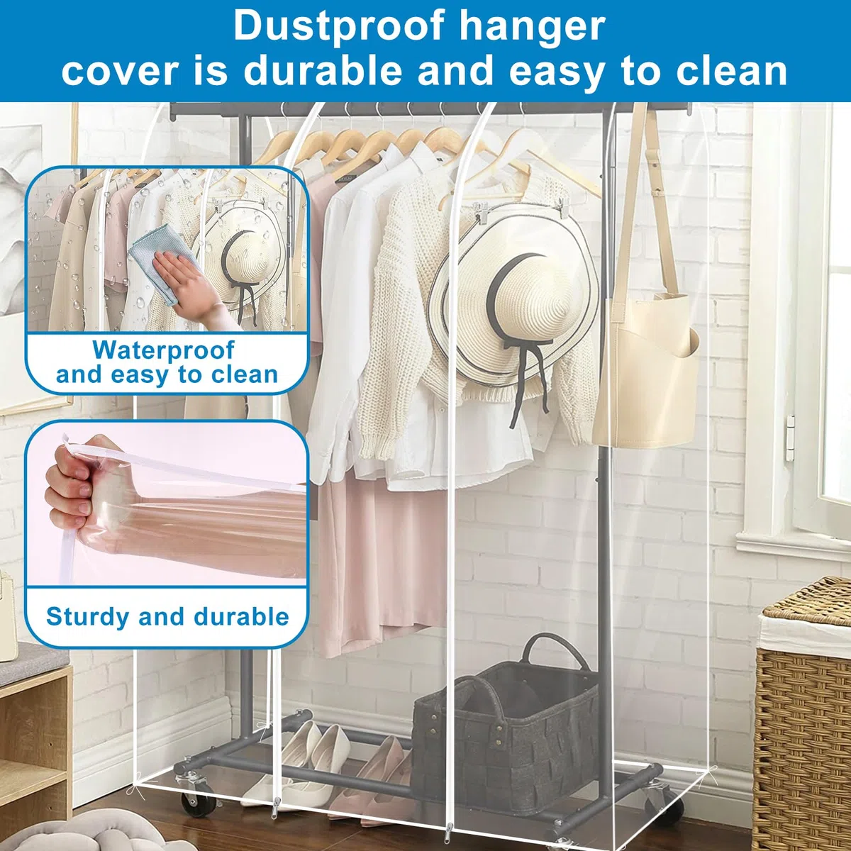Kleiderständer Abdeckung 120x50x150cm Transparent Schutzhülle für Kleiderständer Wasserdicht Staubdicht Feuchtigkeitsfest Kleidersäcke Transparent mit Reißverschluss (120x50x150cm)