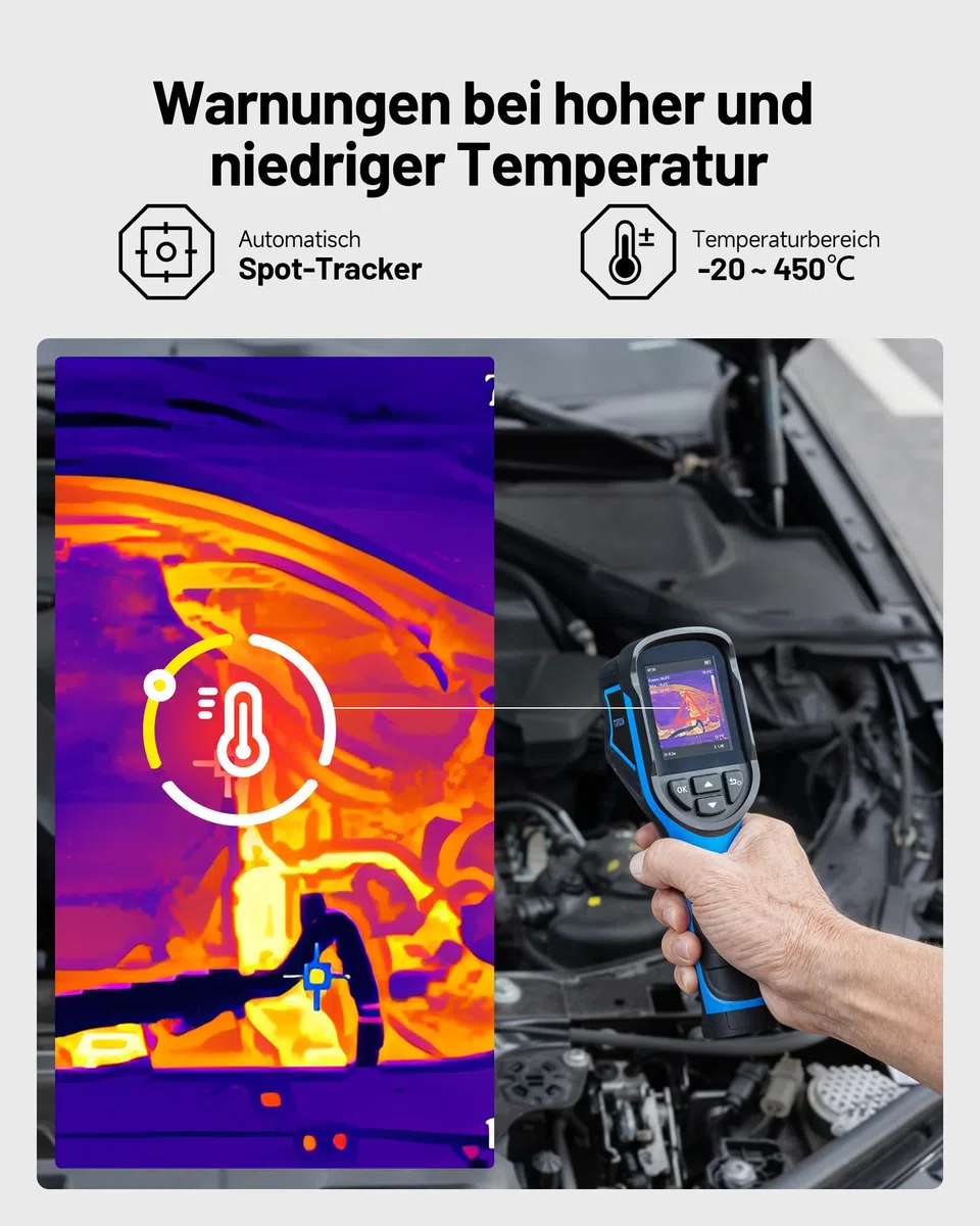 TOPDON TC004 Mini Wärmebildkamera, 240x240 IR-Auflösung Handheld Thermal Camera, 15-Stunden Akkulaufzeit, 25Hz Bildwiederholrate, -20℃ bis 450℃ Temperaturbereich, Hoch-/Tief-Temperaturalarm