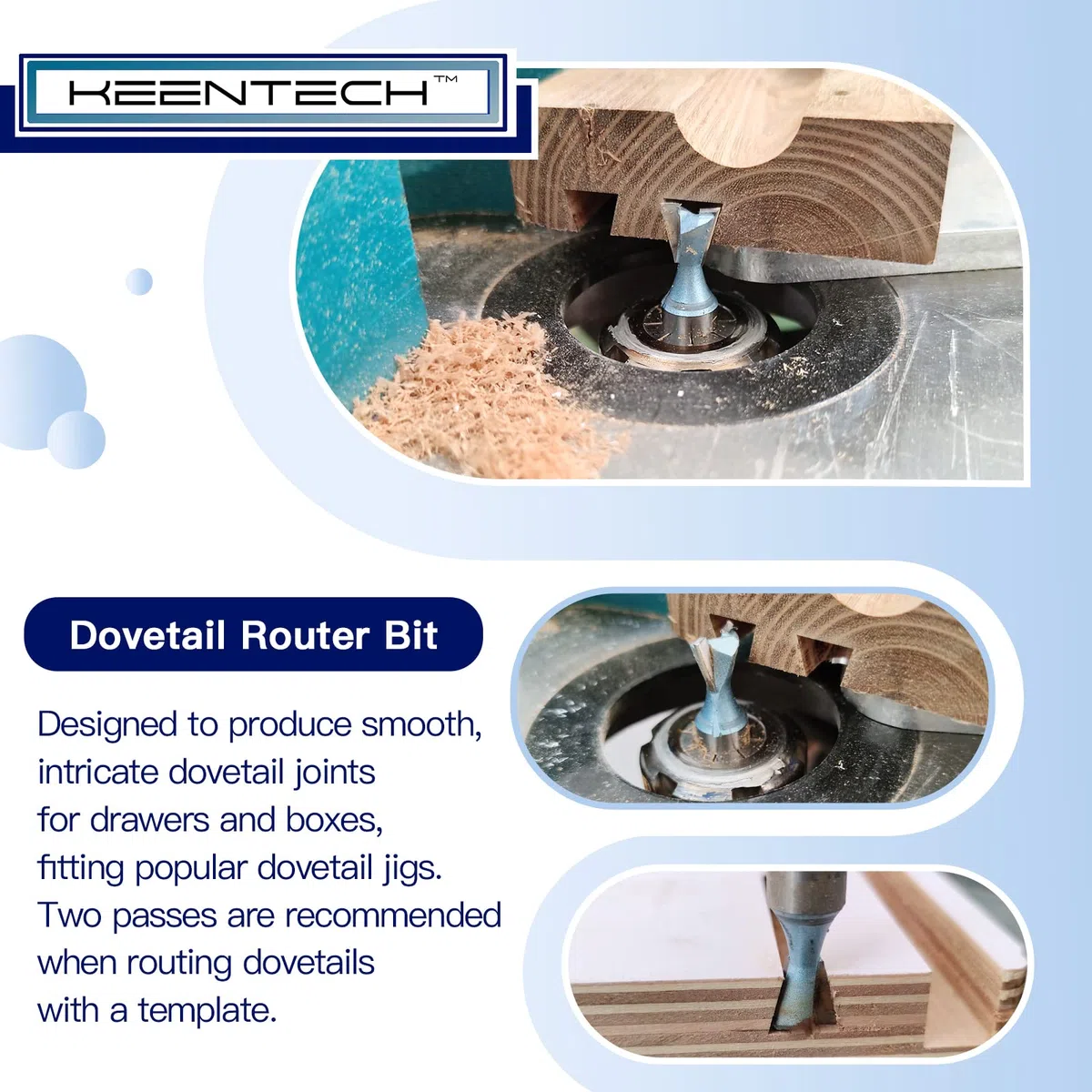 KEENTECH Schwalbenschwanz-Fräser-Bits 14-Grad-Winkel mit 1.27 cm Schaft, Schwalbenschwanz-Bits in Industriequalität zur Herstellung von Schubladengelenken, Schränken und Boxen (KT000) 30312 38 DE