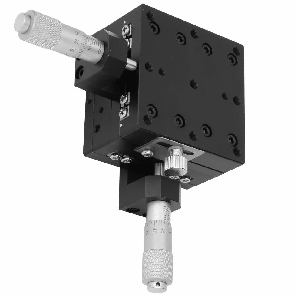 Keenso XY-Lineartisch SEMY60-AC Mikrometer Manuelle Präzision Linearverschiebebühne Verschiebung Trimmen Lager Schiebetisch Kreuzrollenführung XY-Achse 60x60x40mm Plattformgröße