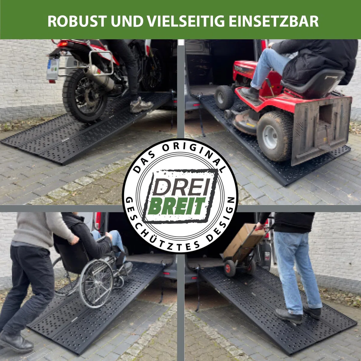 DREIBREIT by TRUTZHOLM 2-Fach Auffahrrampe klappbar 215 cm Traglast 1020 kg Alu schwarz gelocht Verladerampe Rampe