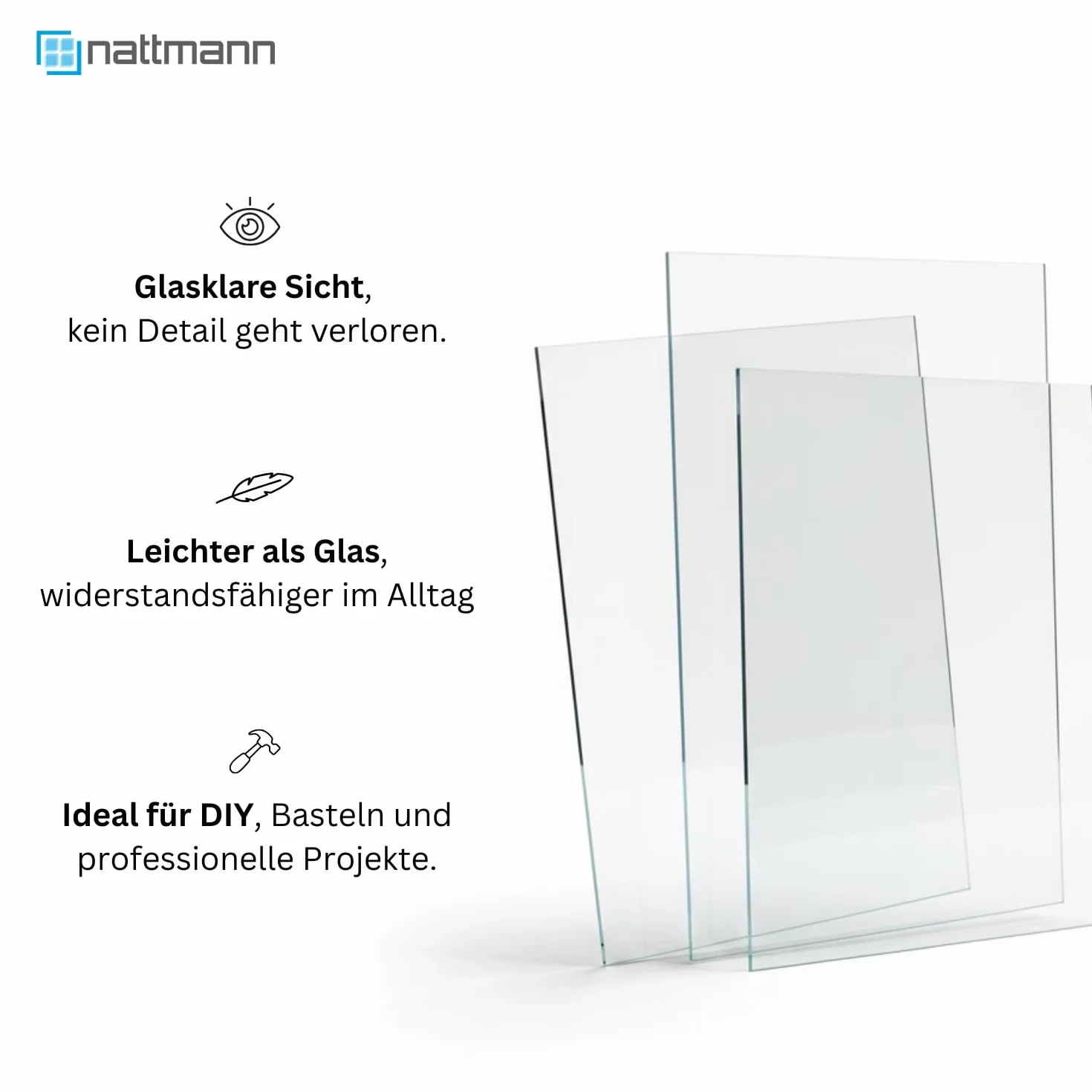 nattmann Acrylglas - XT - PMMA - Acrylplatte & Acrylscheibe 2-10 mm - Klare & Transparente Kunststoffplatte - für Hobby & Bastler - 3 mm, 1200 x 800 mm