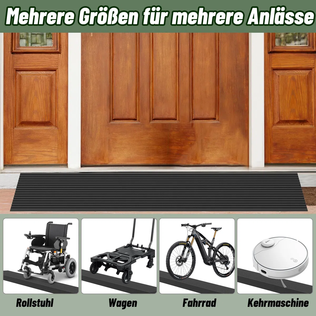 Türschwellenrampe aus Naturgummi (90x16x3cm),1000 kg Tragkraft, rutschfest,ist einstellbar und schneidbar Für Rollstuhl, Scooter, Kehrroboter, Badezimmer