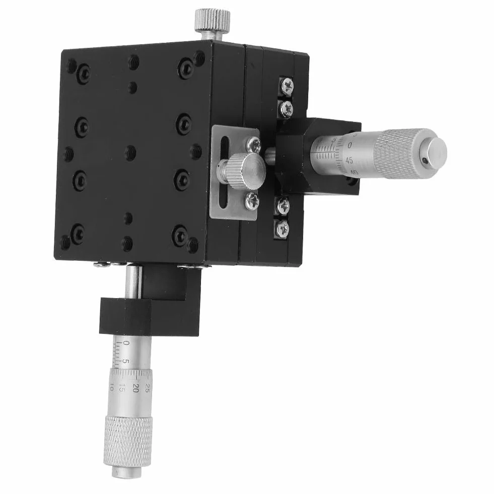 Keenso XY-Lineartisch SEMY60-AC Mikrometer Manuelle Präzision Linearverschiebebühne Verschiebung Trimmen Lager Schiebetisch Kreuzrollenführung XY-Achse 60x60x40mm Plattformgröße