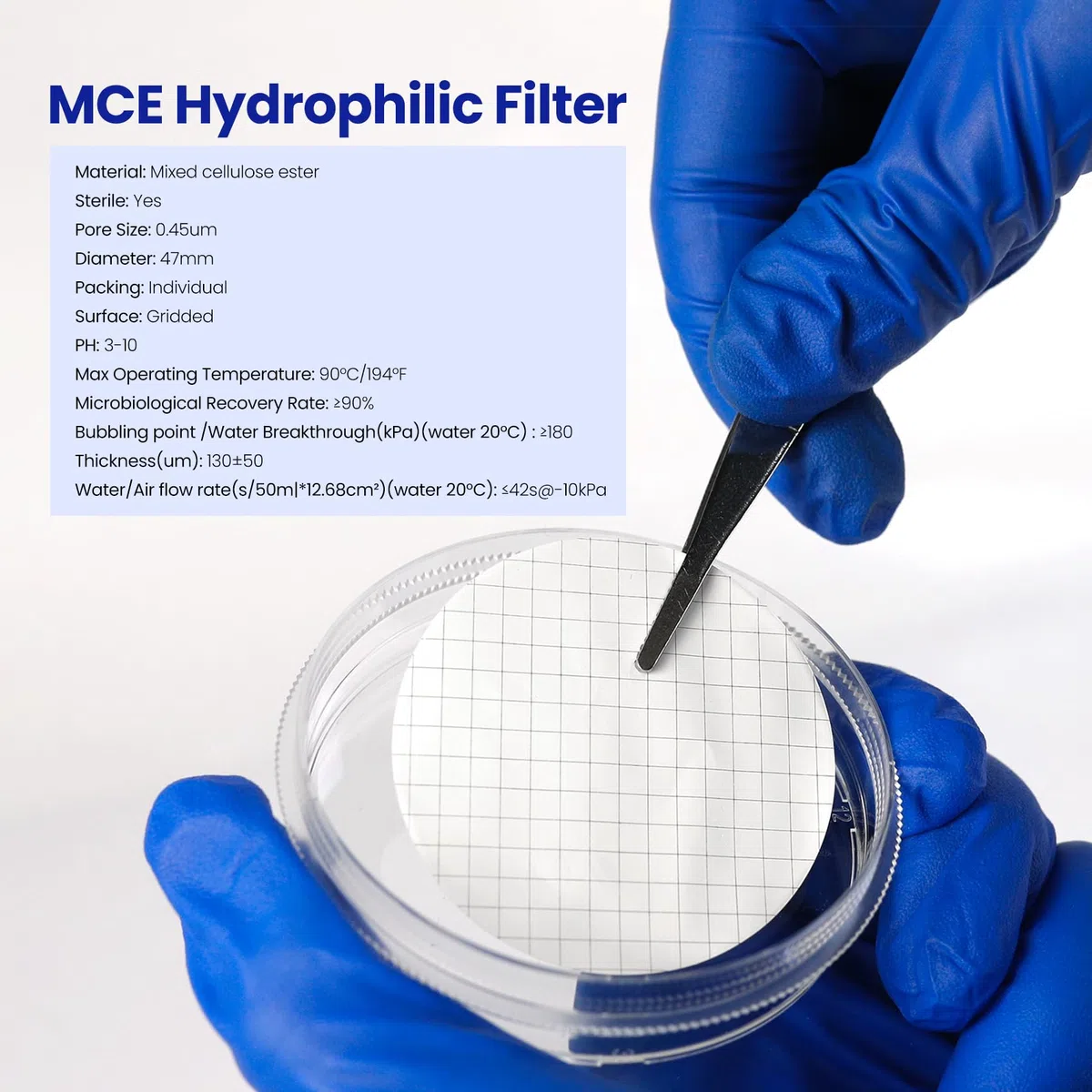 ALWSCI 100 Stück MCE Membranfilter, Labormembranfilter MCE Gittermembranfilter, Durchmesser: 47mm, Pore: 0.45μm, Einzeln verpackt Packung