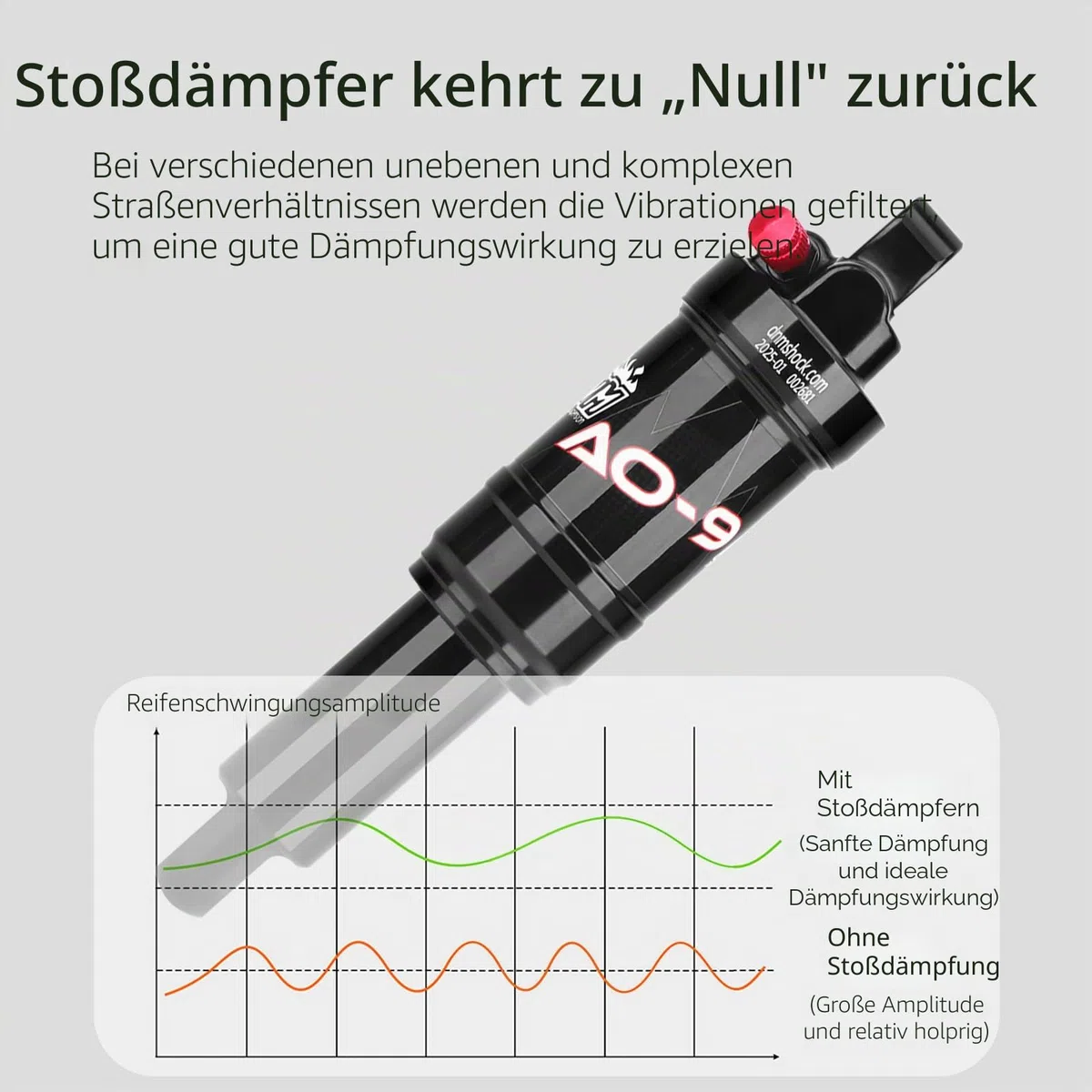 DNM AO-9 Luftfederungs-Stoßdämpfer, 65/56/41 mm Reise, 150–275 PSI verstellbar, leichte Aluminiumlegierung, MTB-Federung für 210/190/165 mm, wasserdicht und staubdicht (AO9-190 x 56 mm)