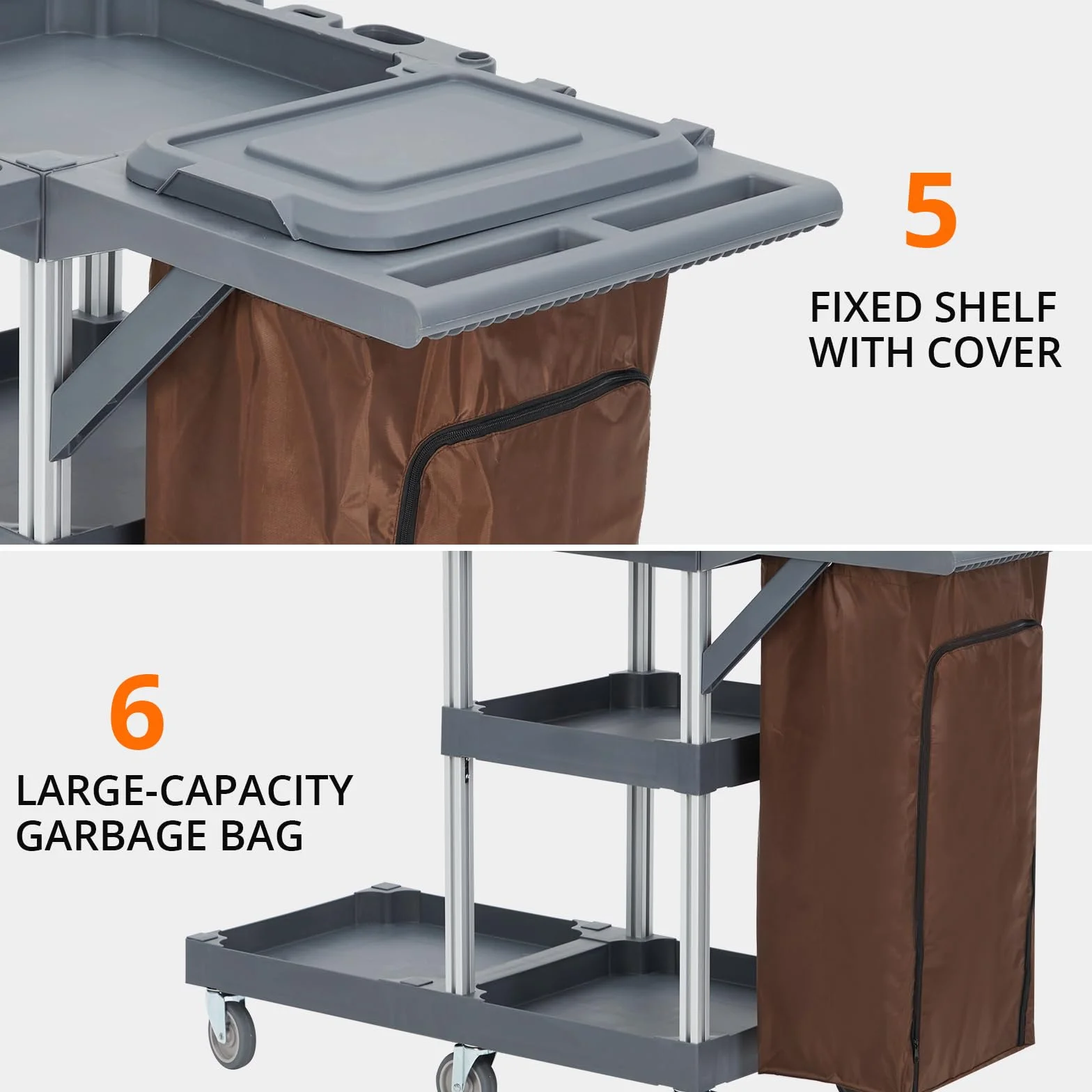 Putzwagen Reinigungswagen,Servierwagen Mit Rollen 6 Mit Abdeckung Und Vliesbeutel Putzwagen für Haushalte Hotels Designbis zu 136 Kg Belastbar. Maße: 95 cm (T) x 49 cm (B) x 22 cm (H)