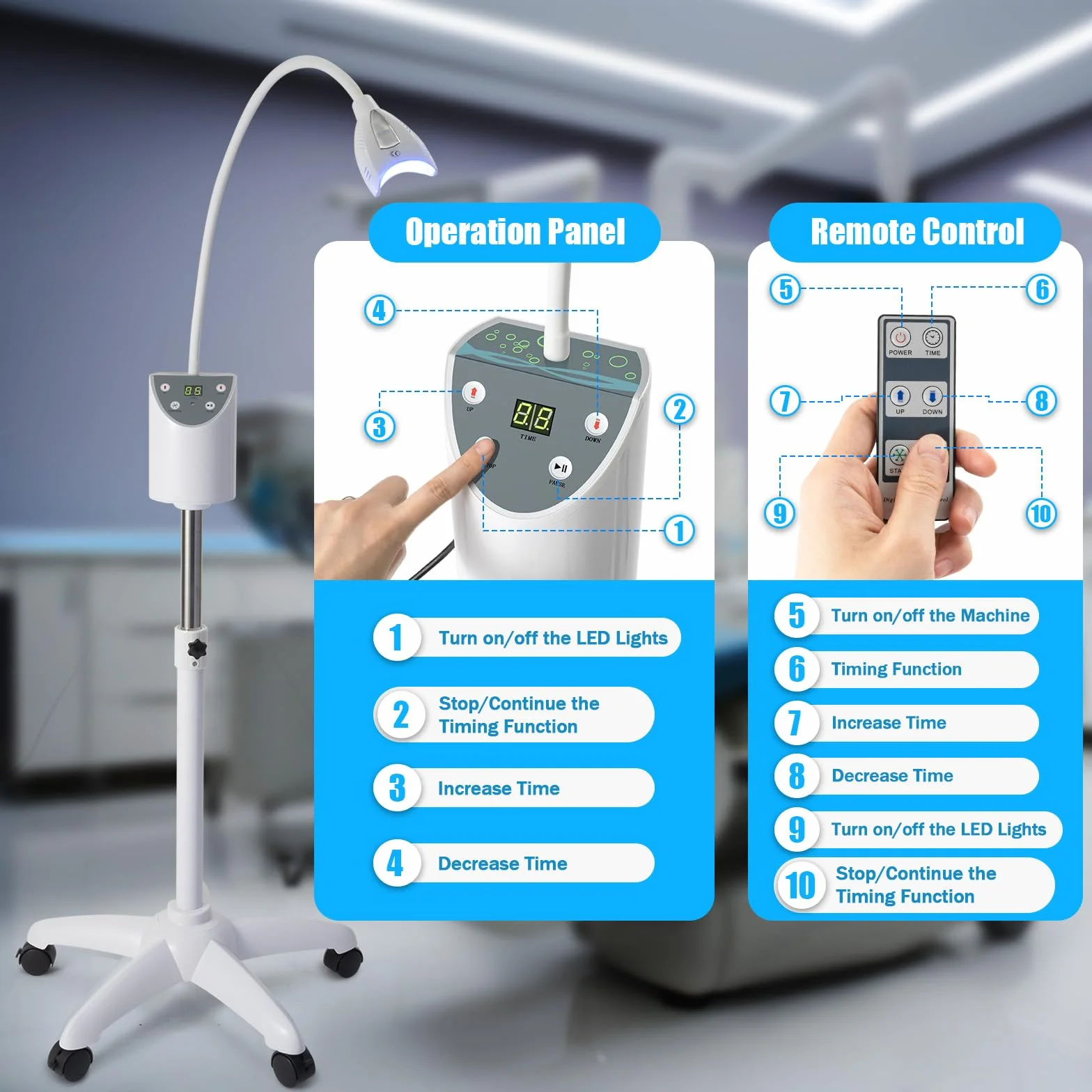 Dental Zahnaufhellung Licht LED Dental Zahnaufhellung Zahnweiß Lampe Zähne aufweißen Accelerator mit Touchscreen Winkel Digital Indicator Gerät Mobile Zähne Accelera Stand