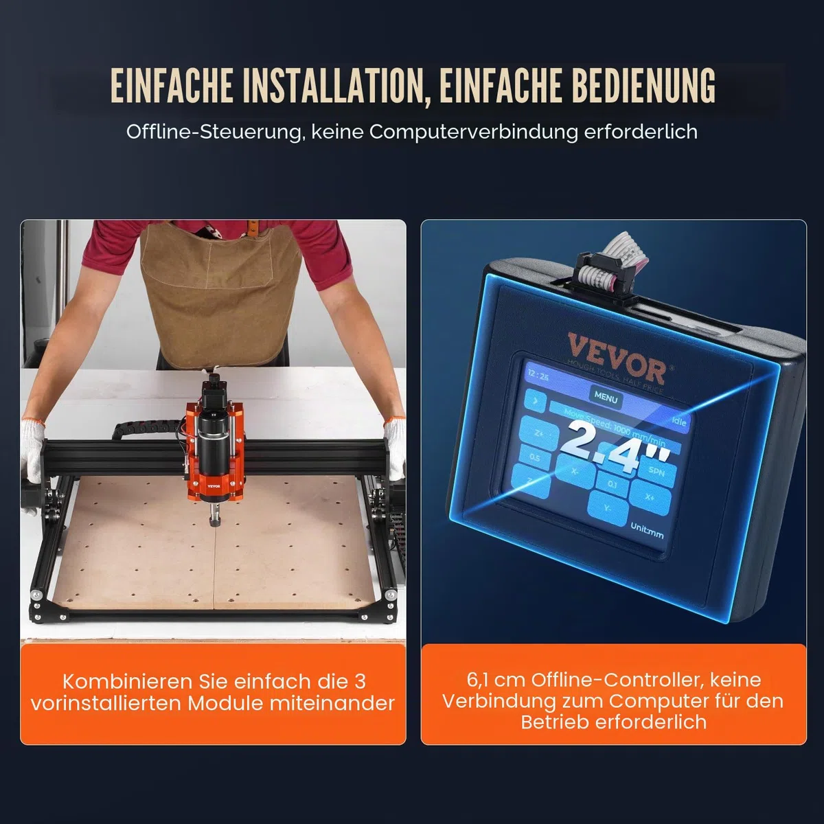 VEVOR CNC-Fräsmaschine, 300 W, Graviermaschine 3-Achsen-GRBL-Steuerung, Holzgravur-Schnitzfräsmaschinen-Kit, 400 x 400 x 60 mm Arbeitsbereich 1200 U/min für Holz, Acryl, MDF, PVC, Kunststoffschaum