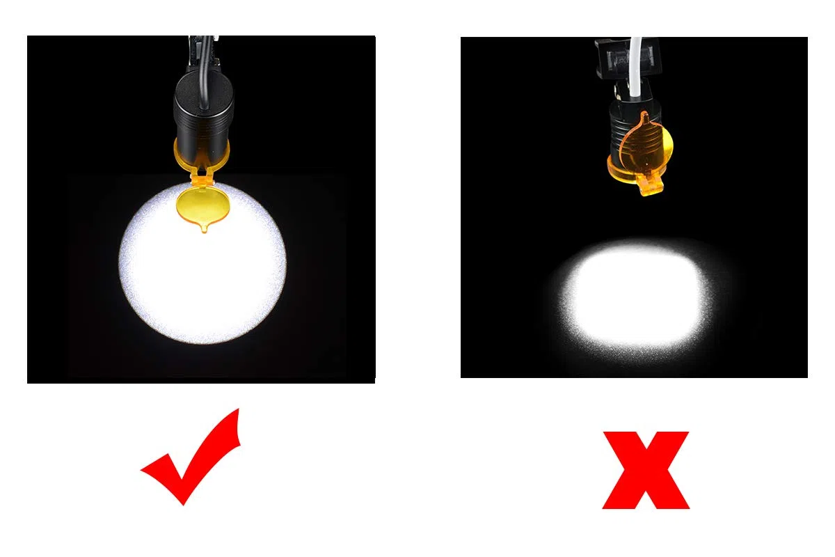 BONEW Zahnärztliche chirurgische Stirnlampe 5 W LED-Hochleistungs-Leuchte mit hoher Helligkeit, batteriebetrieben, mit Filter, Clip-on-Typ + Stofftasche für alle Brillen (Silber)