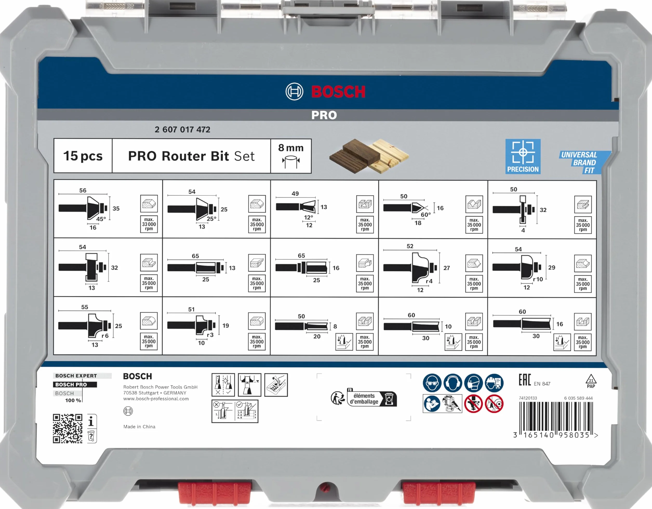 Bosch 15x PRO Fräser-Set gemischt (für Weichholz, Hartholz, Ø 13/16/13/35/25/16/32/32/27/29/19/25/8/10/16 mm, Professional Zubehör Handfräse, Kantenfräse)