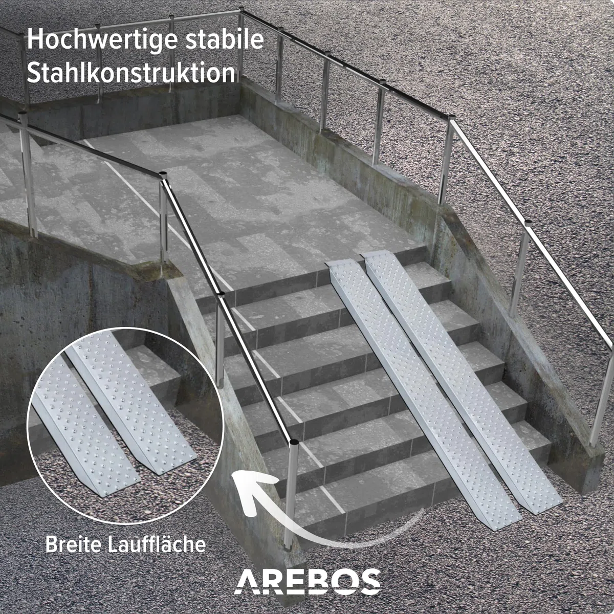 Arebos 2X Auffahrrampe | Motorrad Verladerampe | Verladeschiene verzinkter Stahl | 200kg pro Stück, 400kg pro Paar | Auffahrschienen Motorrad ATV Quad PKW Auto Laderampe | Anhängerrampe | Silber