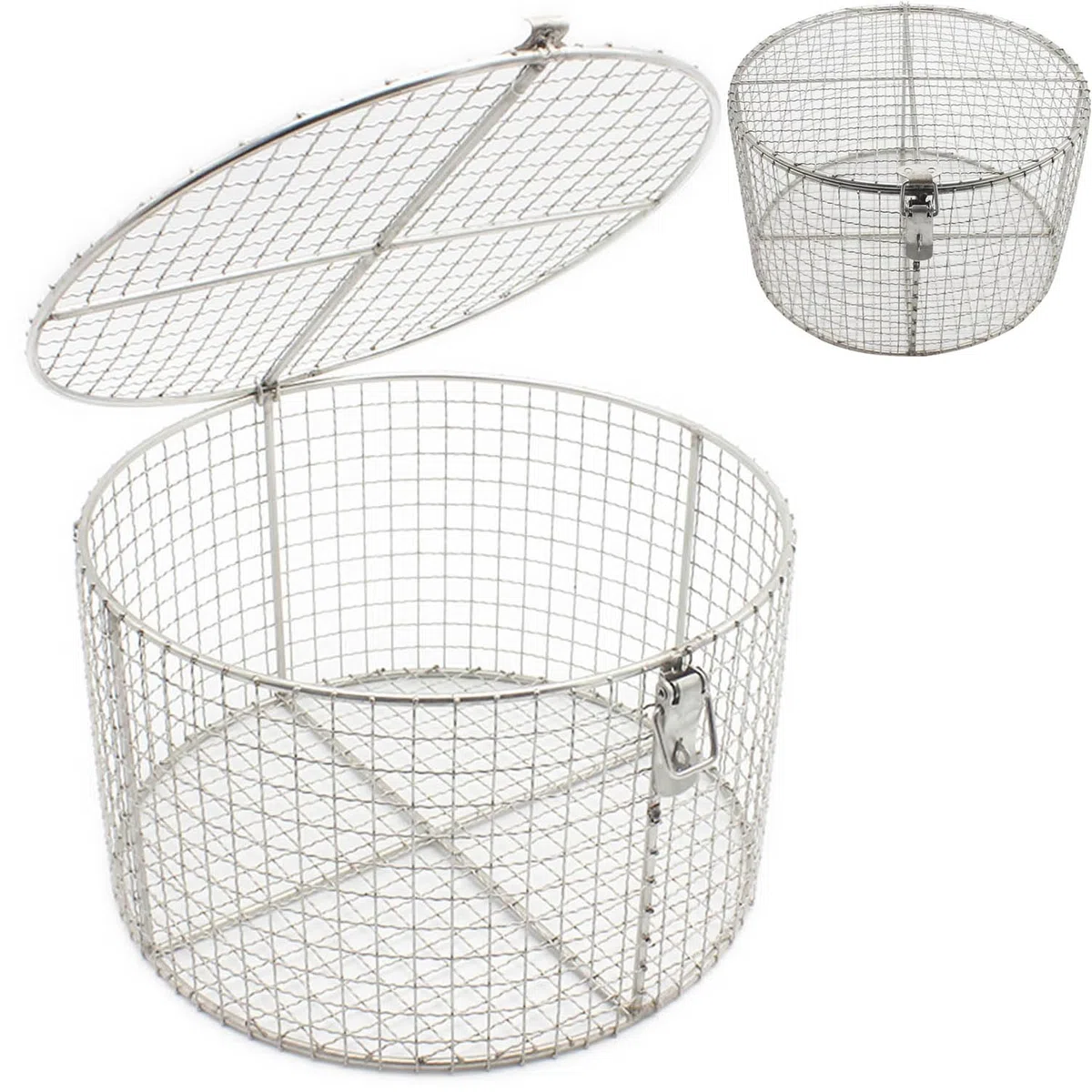 Generisch 25 * 15 cm, Medizinisches Autoklaventablett aus Edelstahl 304, runder Sterilisationskorb für Instrumente mit Deckel und Riegel zur Sterilisation