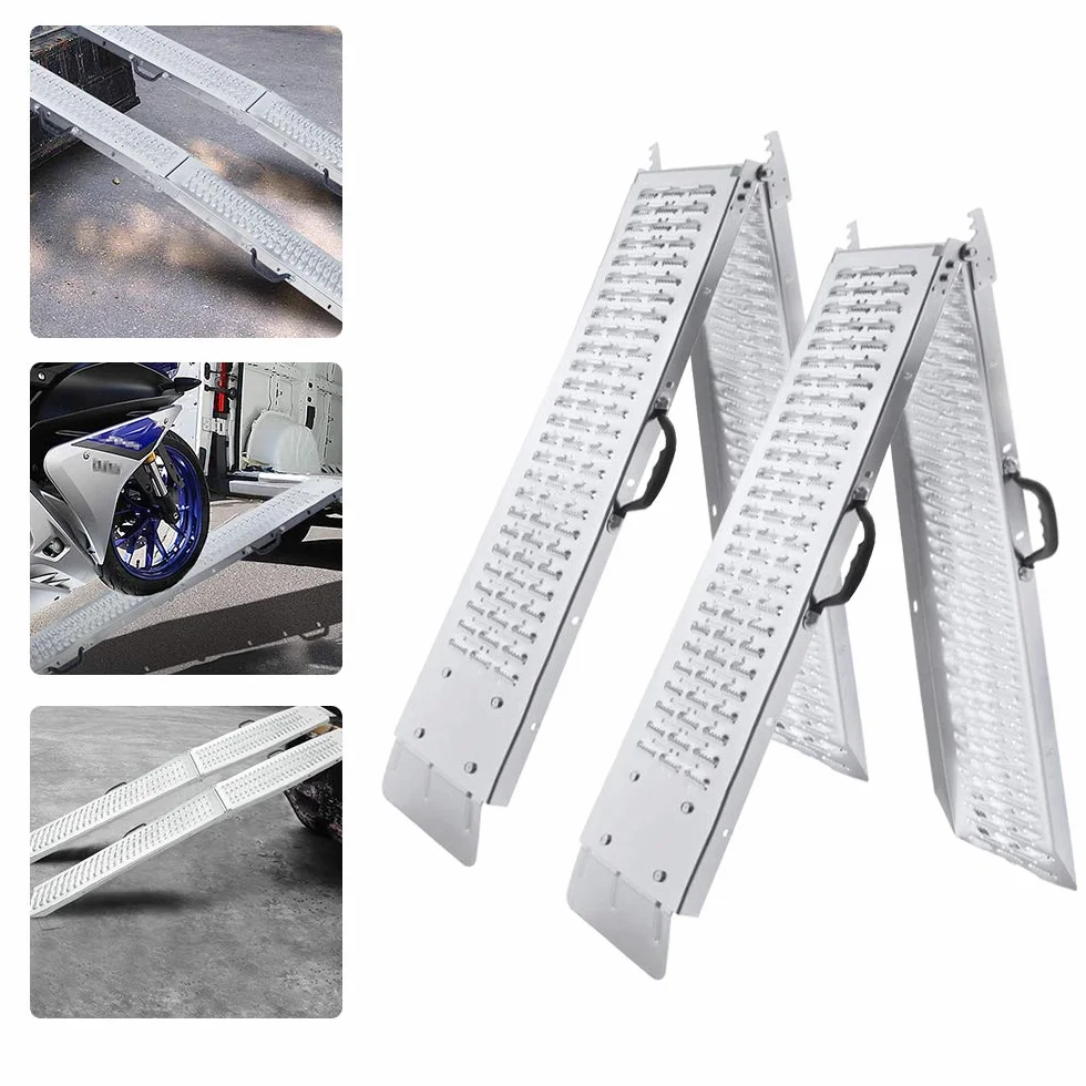 YUENFONG 2 x Faltbare Alu Auffahrrampe Klappbar Faltbare Rampe Verladerampen Motorradrampe Verladeschiene Verladerampe Auffahrschiene, 400 kg/Paar Traglast