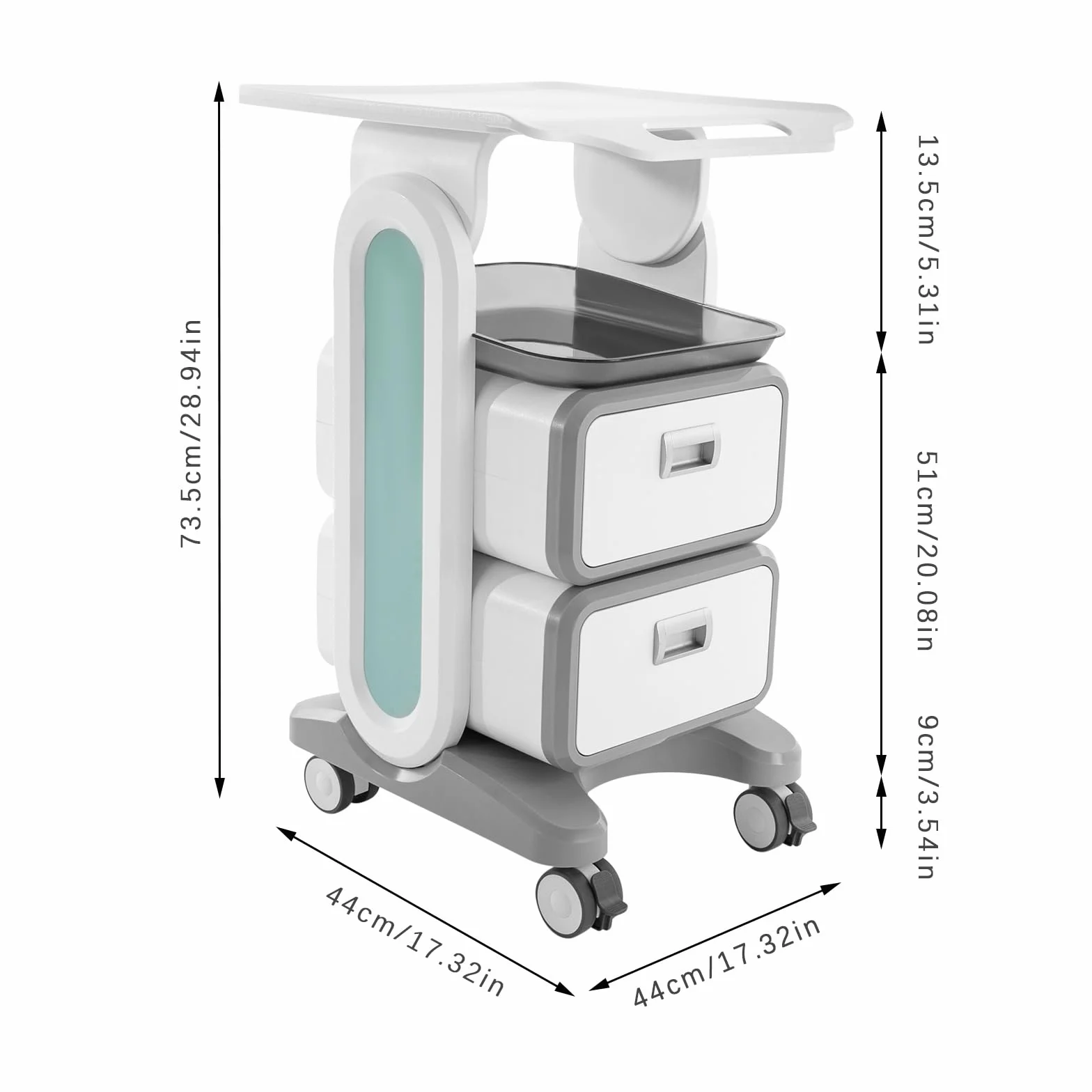 Medizinischer Wagen mit Schubladen, Kosmetikwagen, Medizinisch mit 4 Universelle Geräuscharme Räder, Medizinisch-dentaler Laborwagen, Gerätewagen mit Ablagefach
